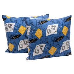 Pair of Vintage Blue Atomic Age Throw Pillows