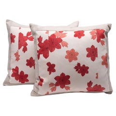Pair of Japanese Clematis Flower Silk Pillows