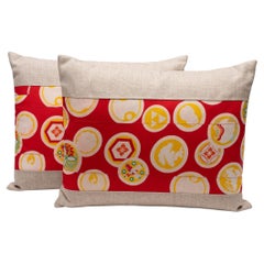 Pair of Vintage Japanese Obi Silk Pillows