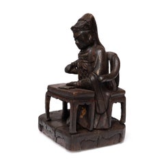 Mythical Chinese Deity Altar Figure with Throne & Table, 19th Century