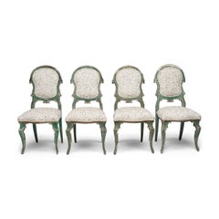 Set of Four Italian Painted Dining Chairs with Kvadrat Fabric, 19th Century