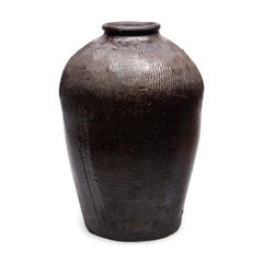 Vintage Chinese Ridged Wine Jar, Early 20th Century