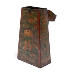 Antique Tibetan Painted Box with Mythical Landscape, 19th Century