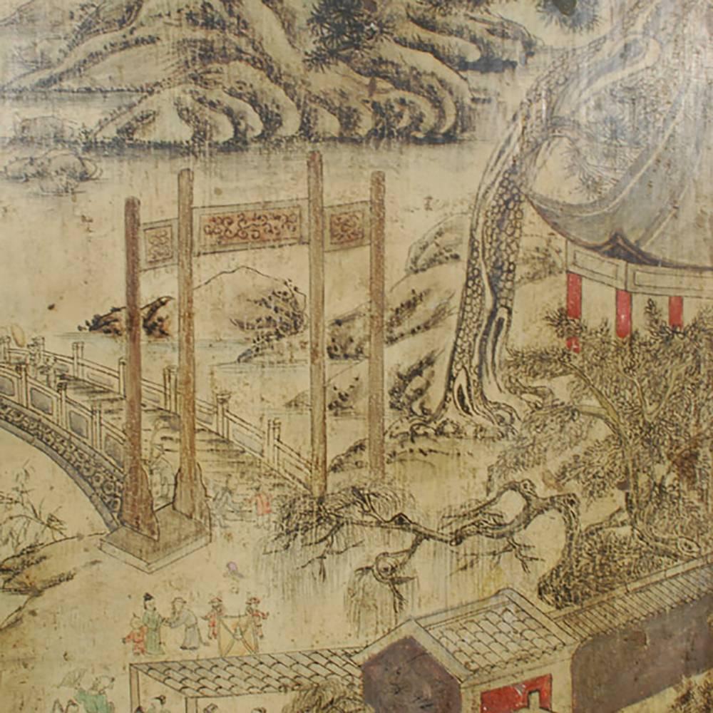 19th Century Chinese Folk Landscape Painting In Excellent Condition In Chicago, IL
