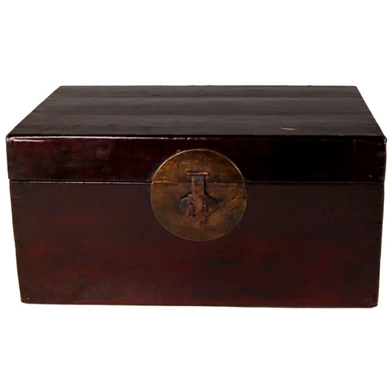 20th Century Chinese Cordovan Lacquered Hide Trunk, c. 1900