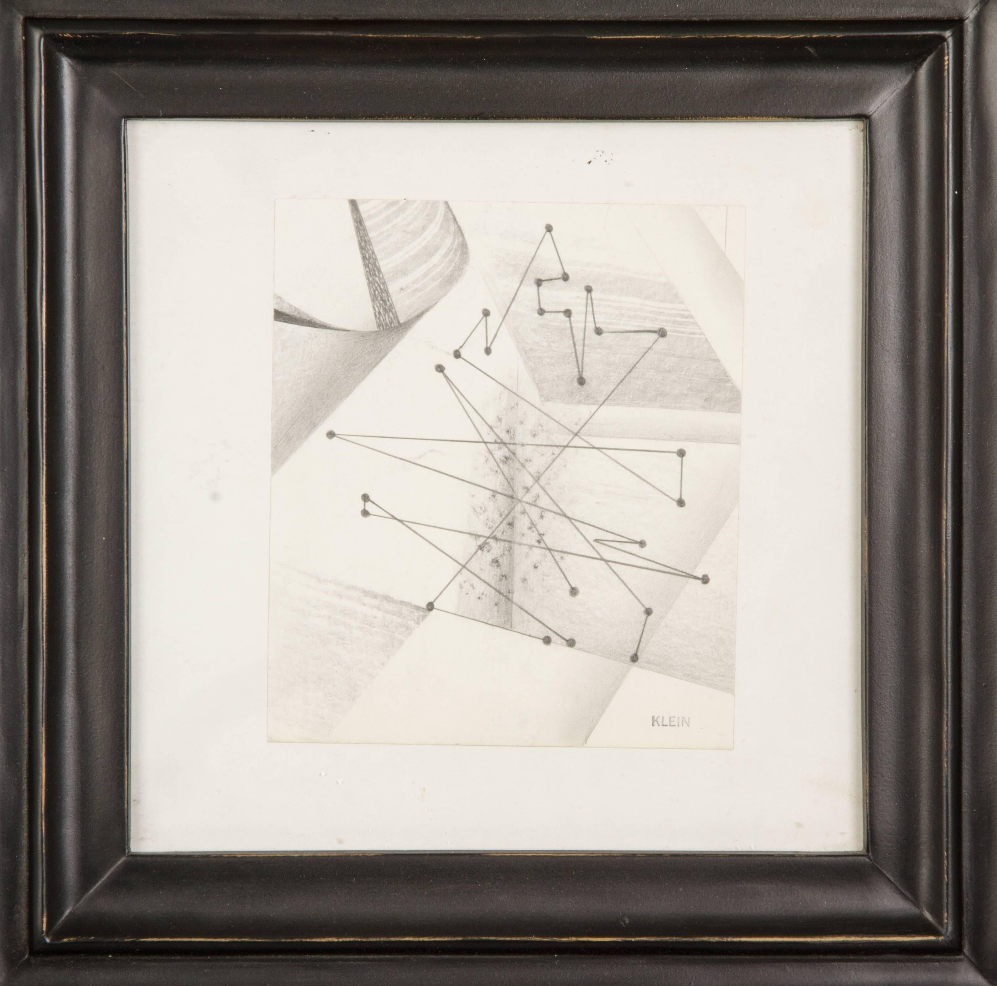 This is a wonderful little abstract drawing complimented by a handsome stepped frame. The drawing itself measures 9.75