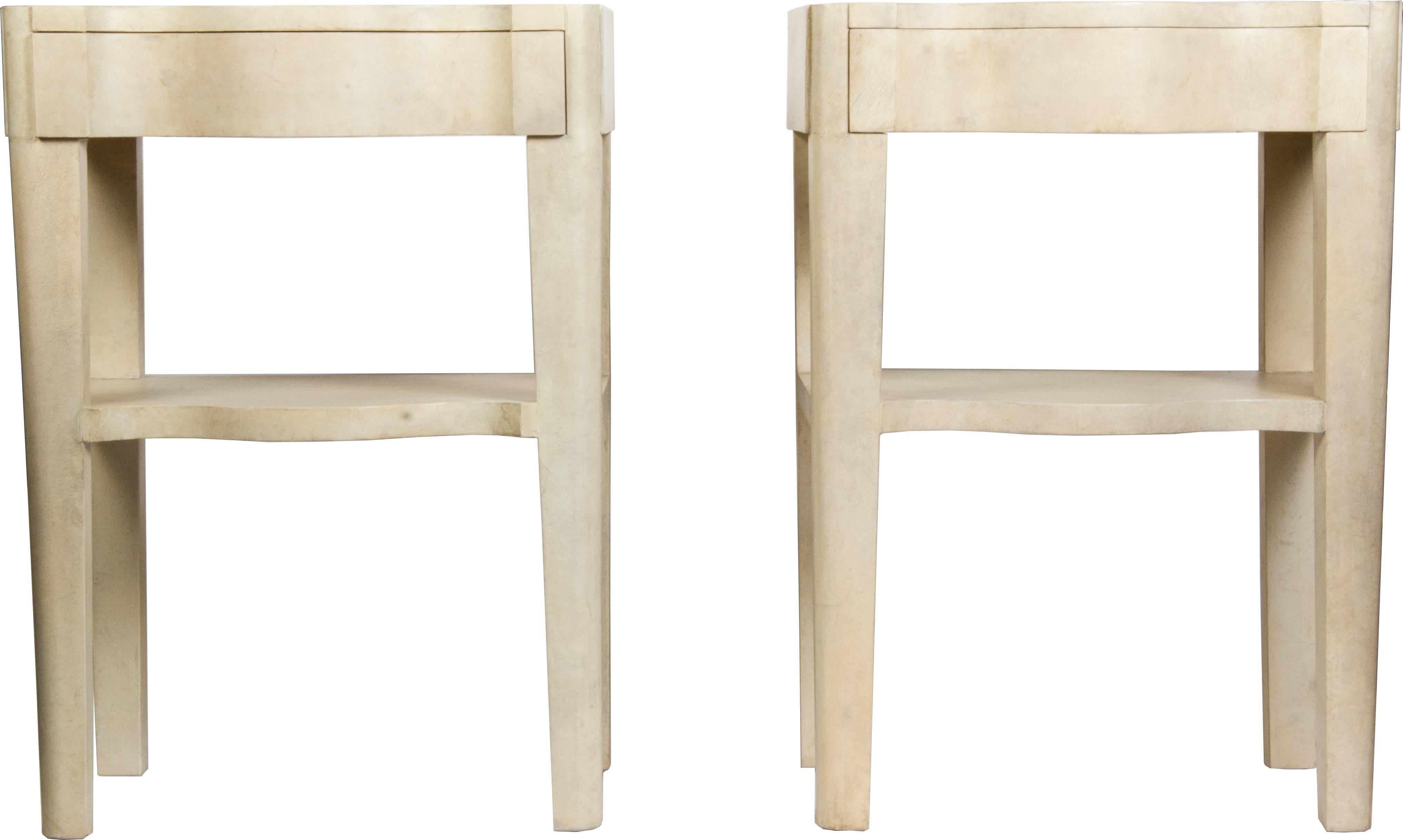 North American Pair of Exceptional Parchment Side Tables or Nightstands by Samuel Marx