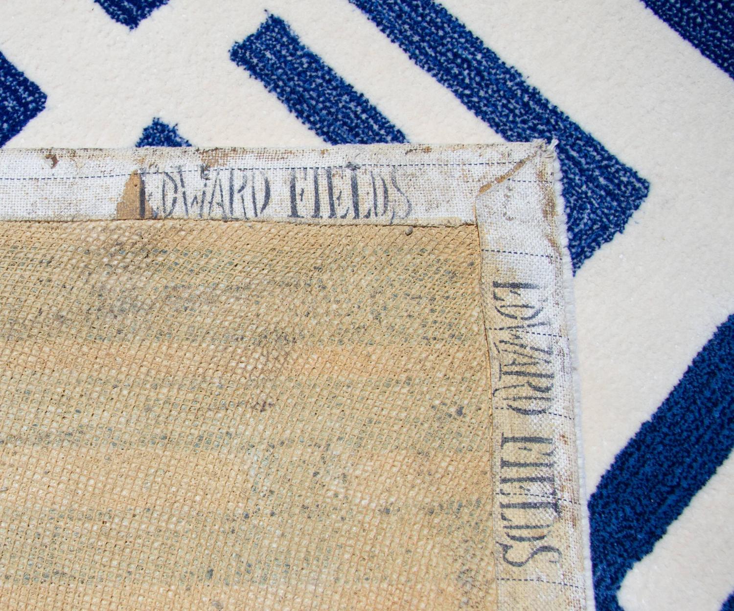 Custom 1970's Edward Fields Blue and White Optical Rug For Sale at 1stdibs