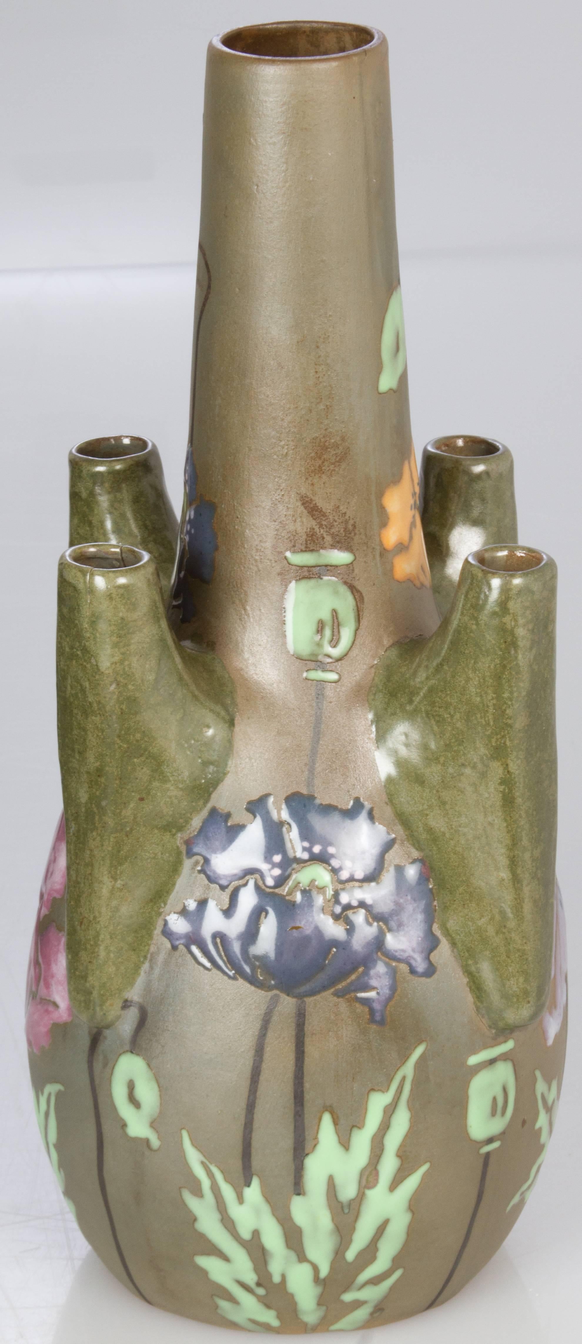 Art Nouveau Ceramic Amphora Vase Poppies by Stellmacher For Sale 1