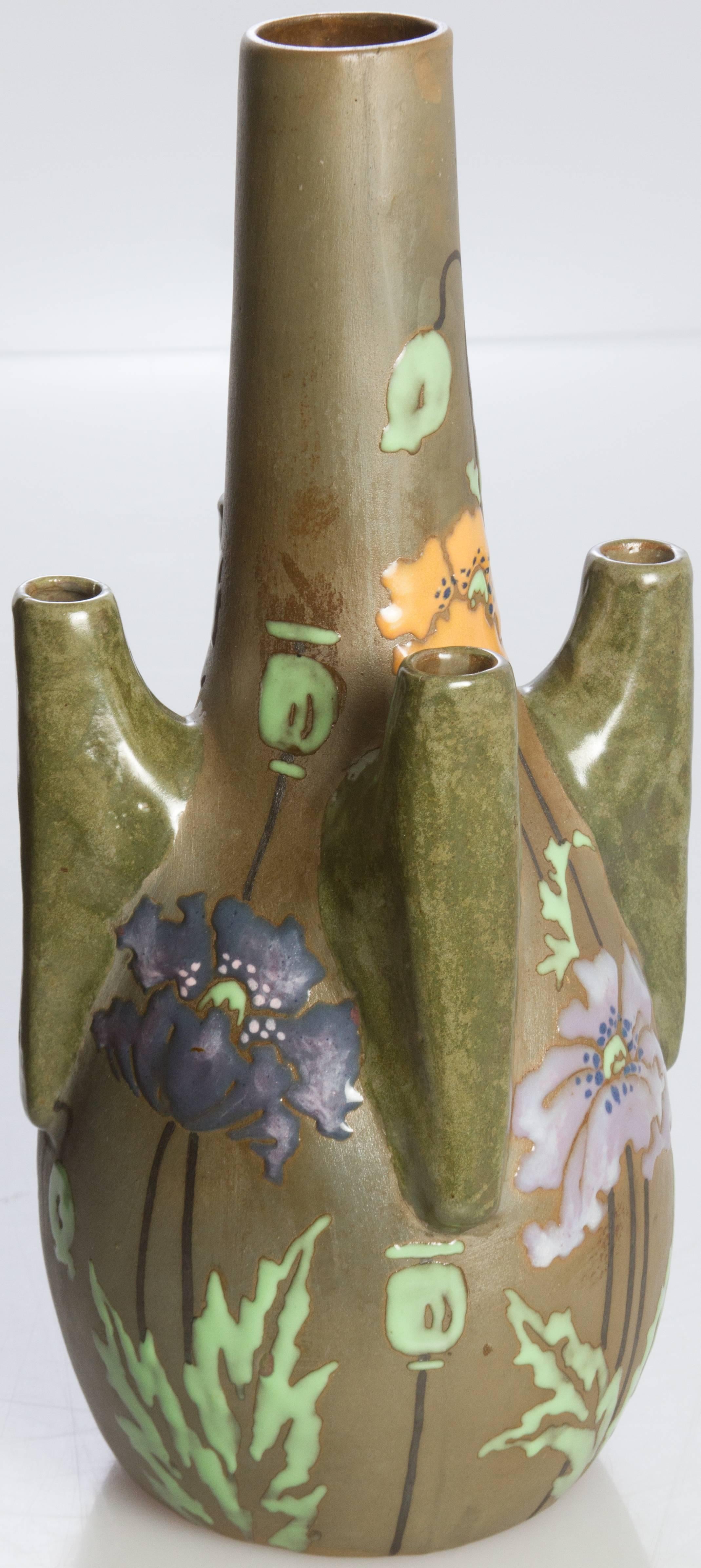Art Nouveau Ceramic Amphora Vase Poppies by Stellmacher For Sale 3
