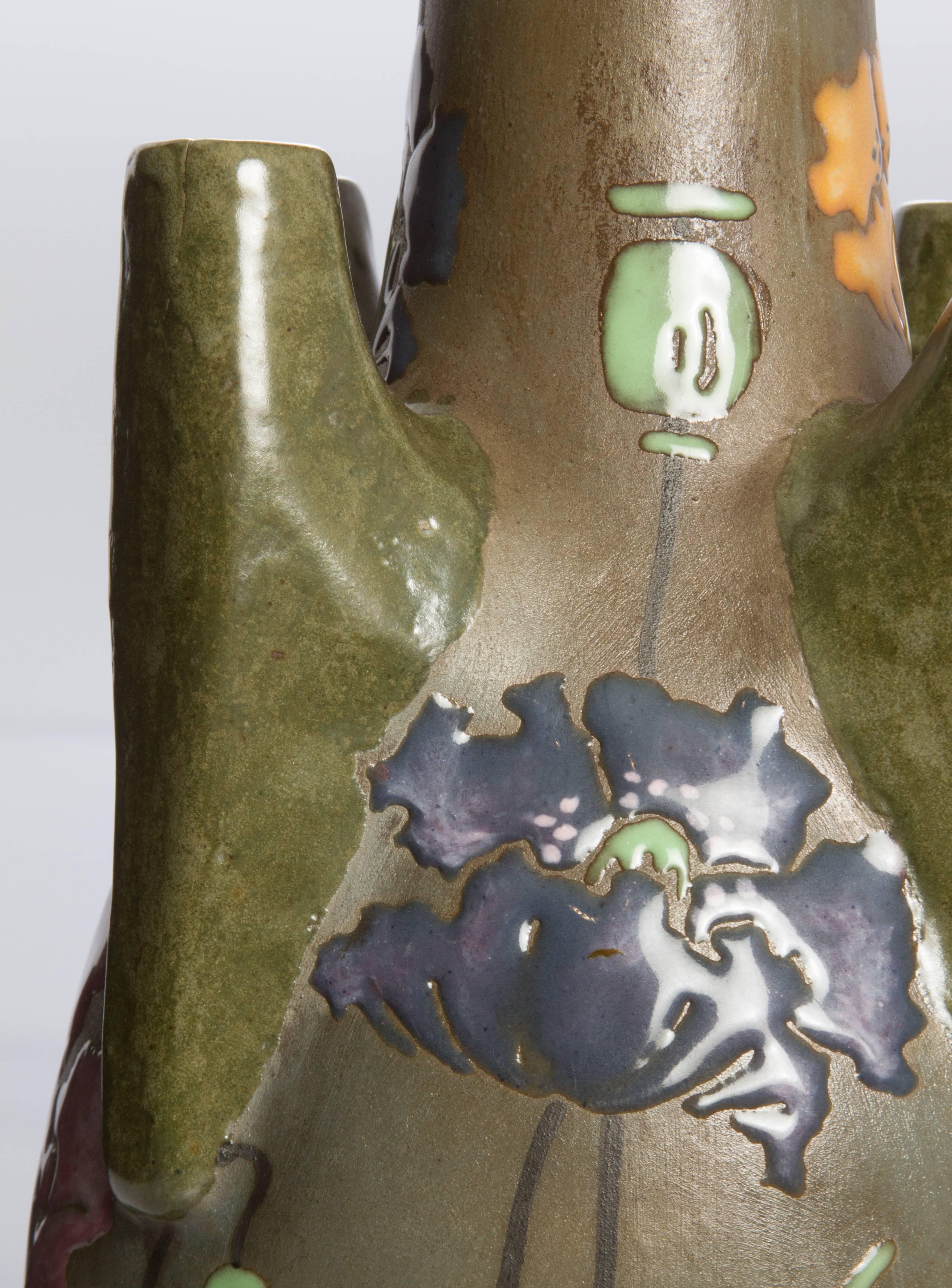 Art Nouveau Ceramic Amphora Vase Poppies by Stellmacher For Sale 4