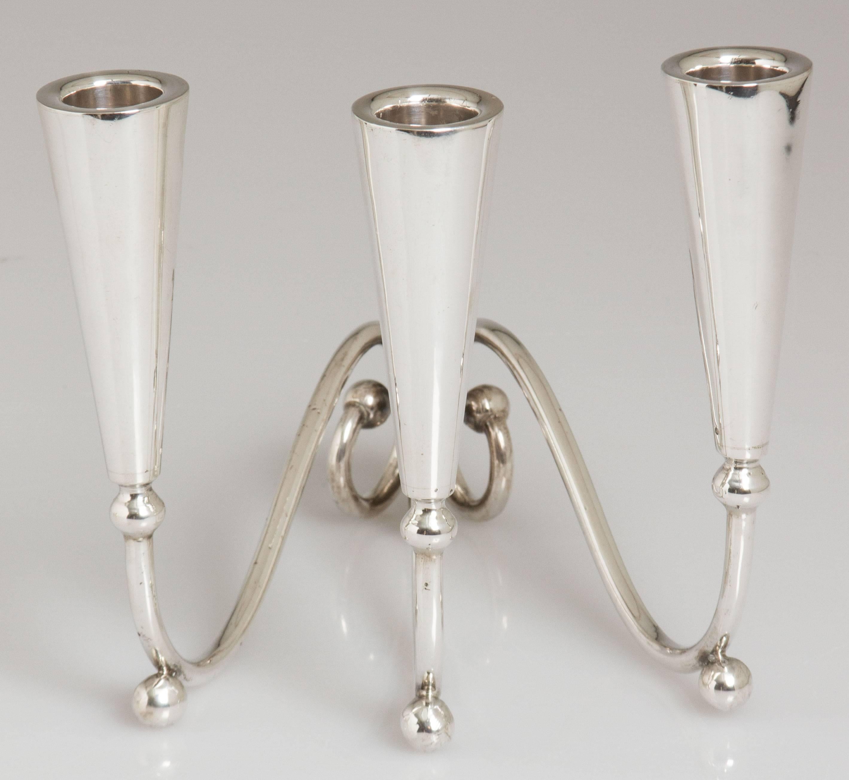 Mexican Mid-Century Modernist Pair of Sterling Silver Candleabras