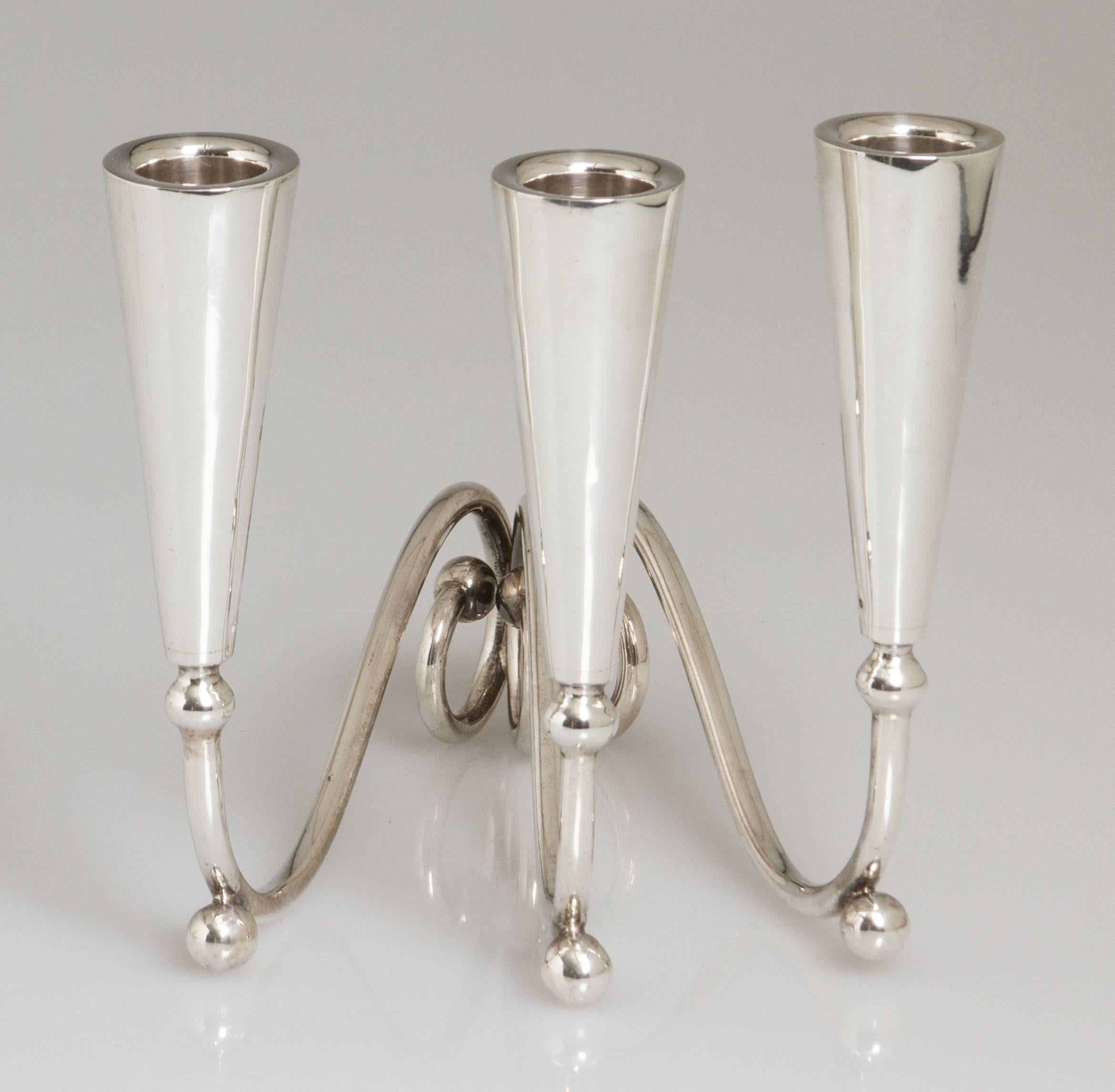 Mid-20th Century Mid-Century Modernist Pair of Sterling Silver Candleabras