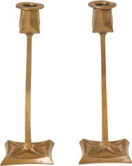 Pair of Art Deco Bronze Cubist Candlesticks