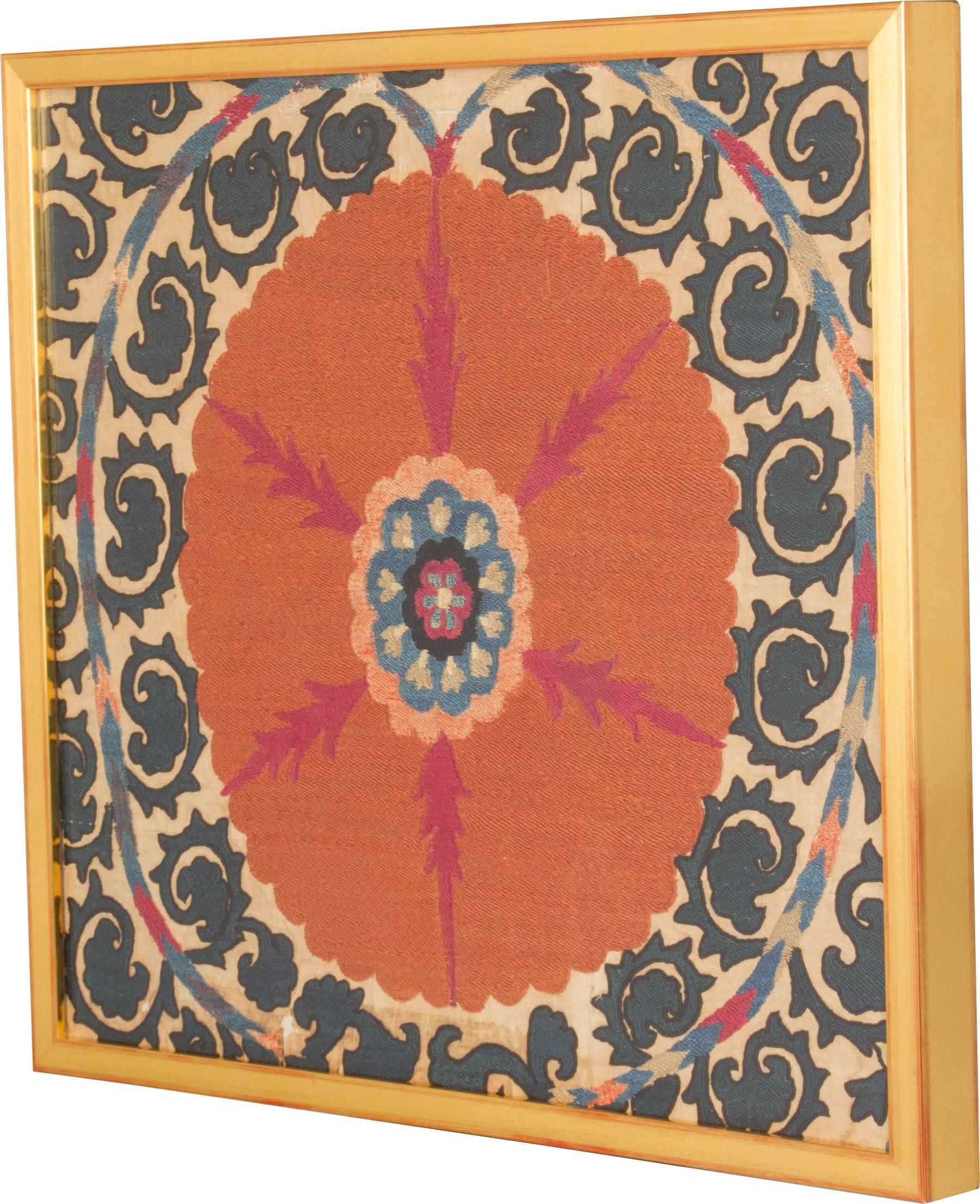 Antique Framed Embroidered Suzanii Fragment For Sale 3