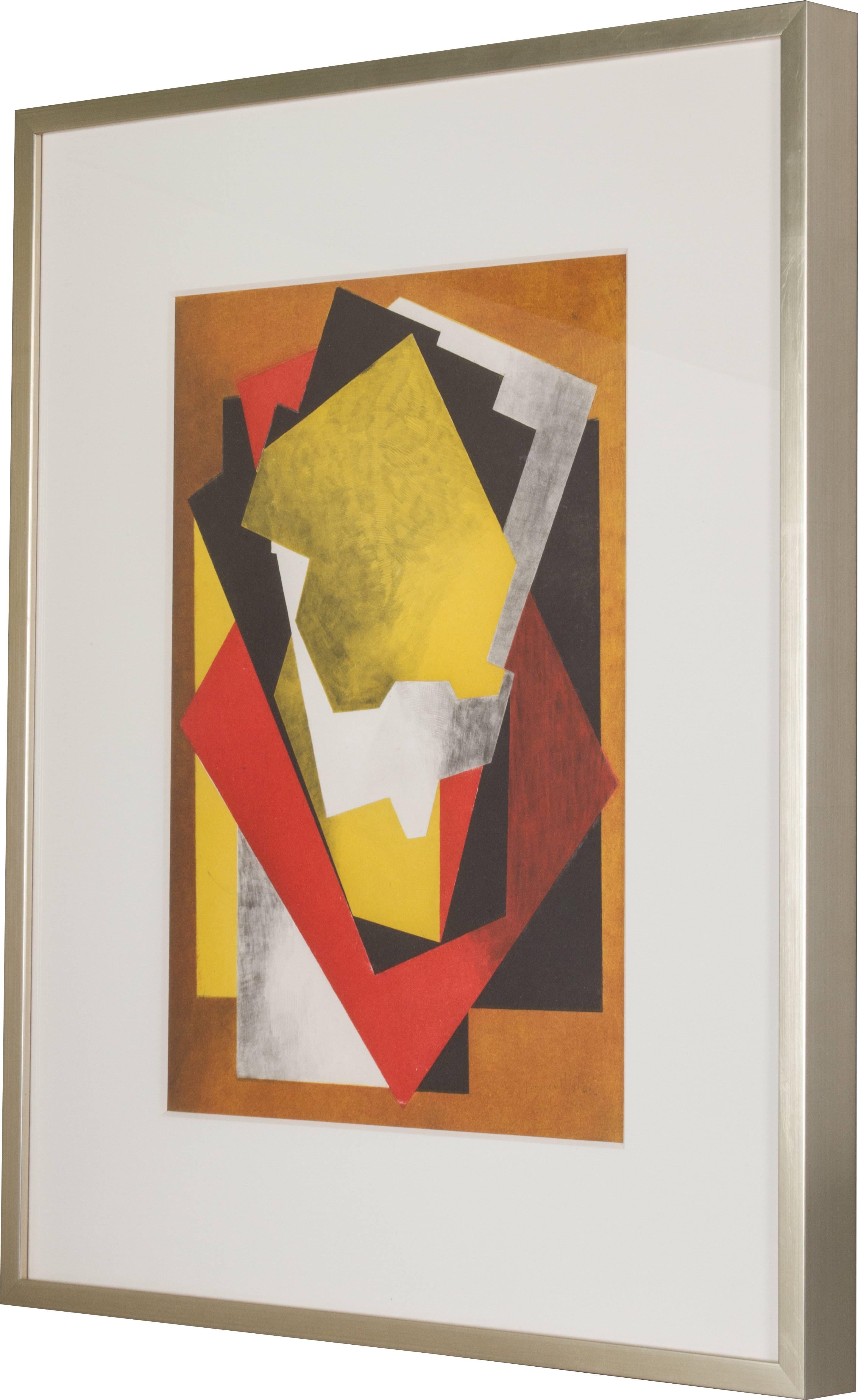 French Jacques Villon Color Aquatint Cubist Composition, 1927 Signed