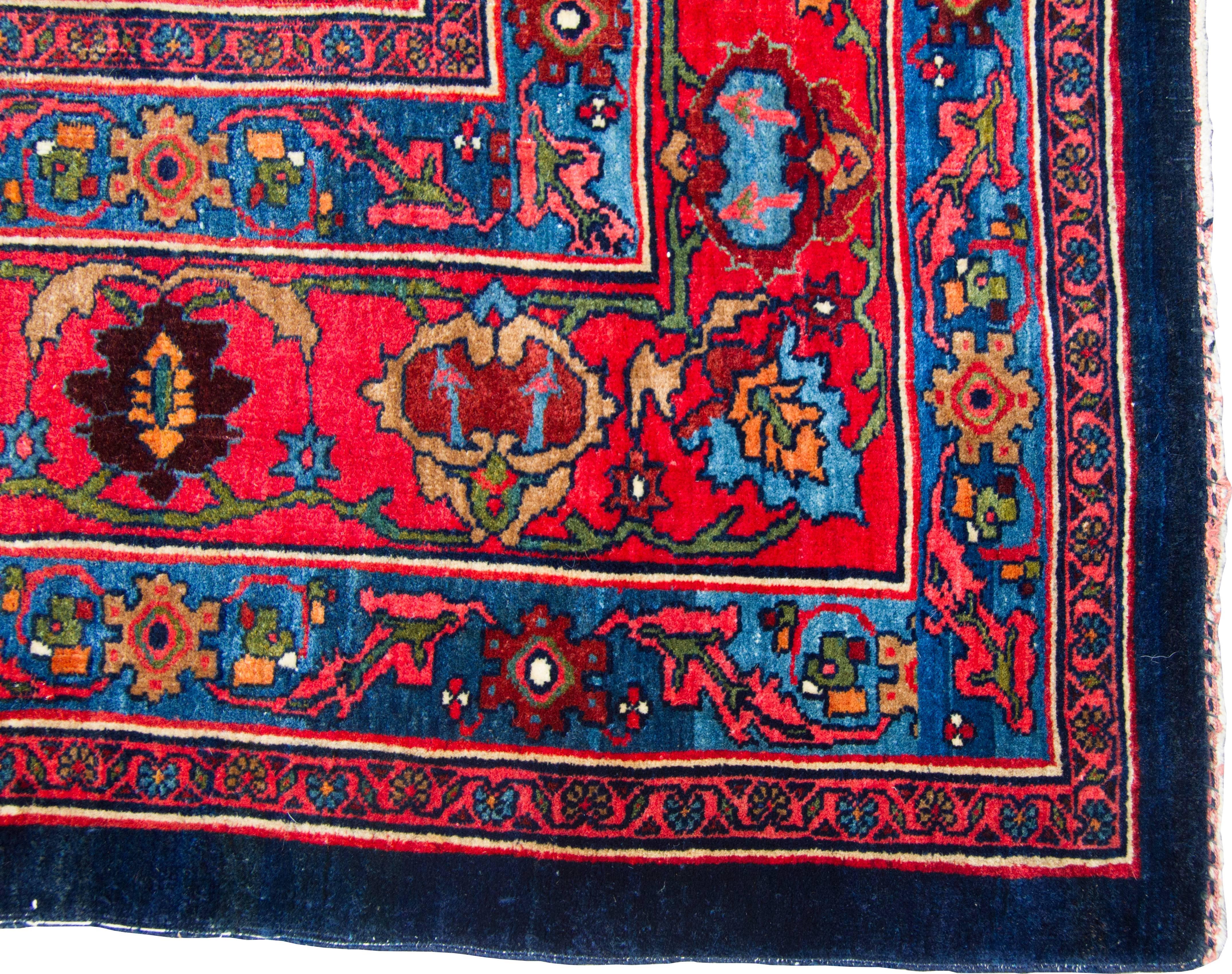 This is a beautiful Bidjar rug with a repeat pattern of roses on a beautiful blue.