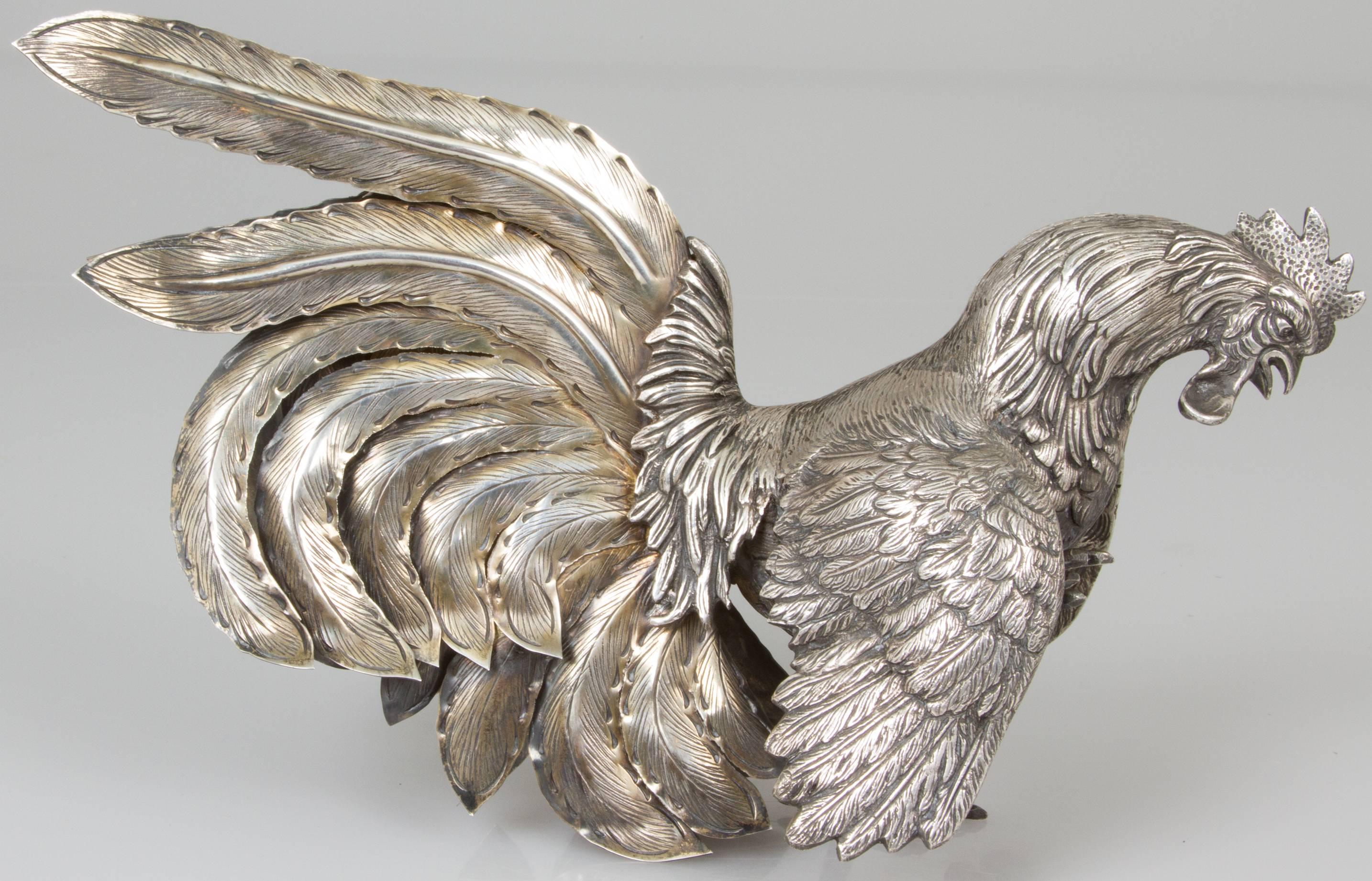 Pair of Camusso Sterling Silver Fighting Roosters Sculpture 2