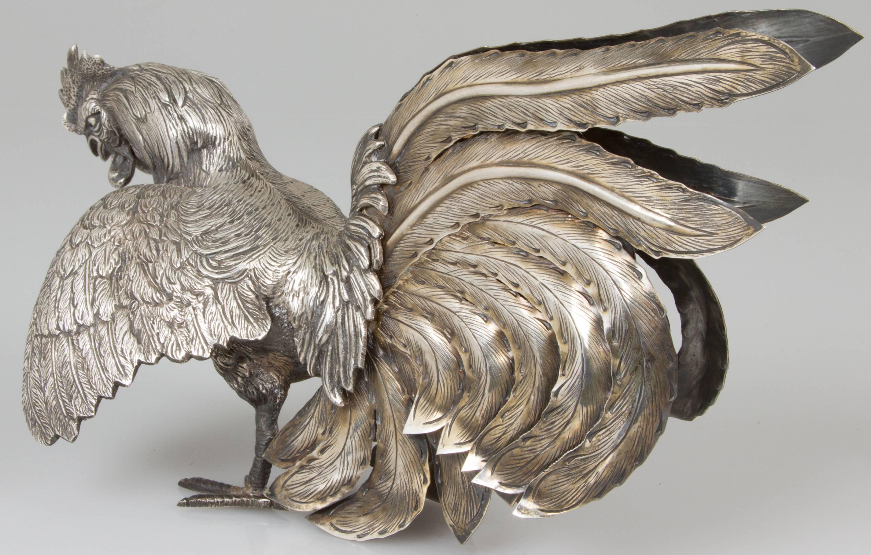 Pair of Camusso Sterling Silver Fighting Roosters Sculpture 3
