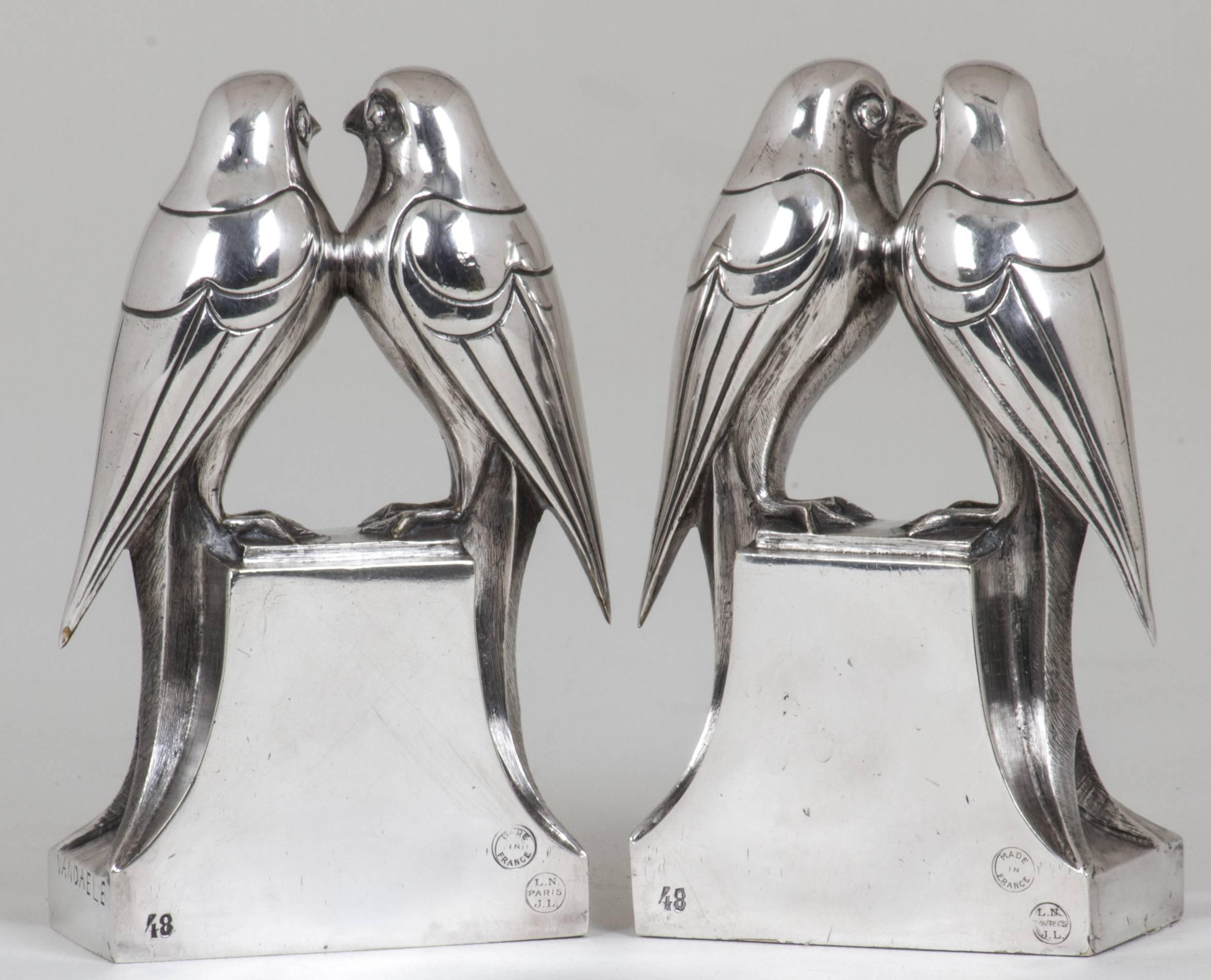Mid-20th Century Pair of Art Deco Silvered Bronze Bookends by Vandaele For Sale