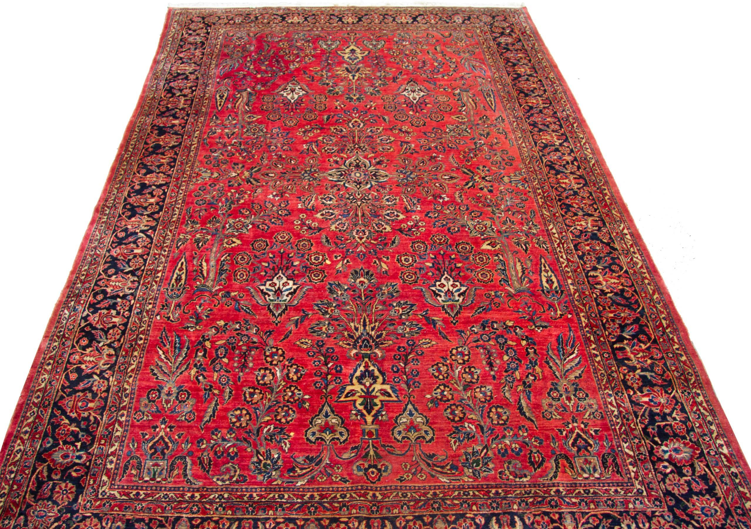 This is a beautiful rug with warm colors and a semi open field.  The length is measures without the fringe.
