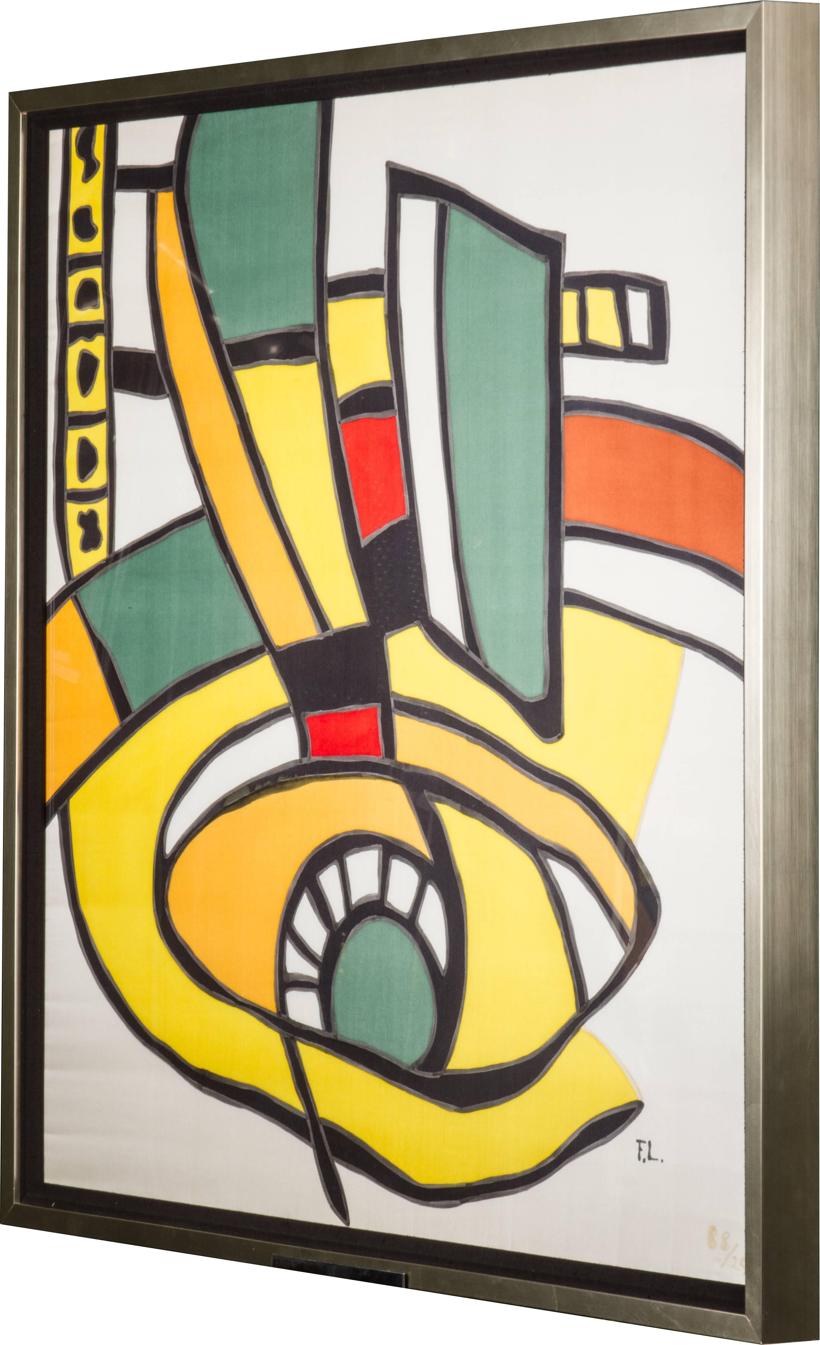 French  Abstract Framed Silk After Fernand Leger