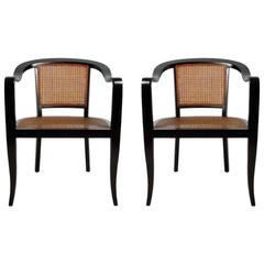 Pair of Cane Armchairs in the Style of Edward Wormley for Dunbar