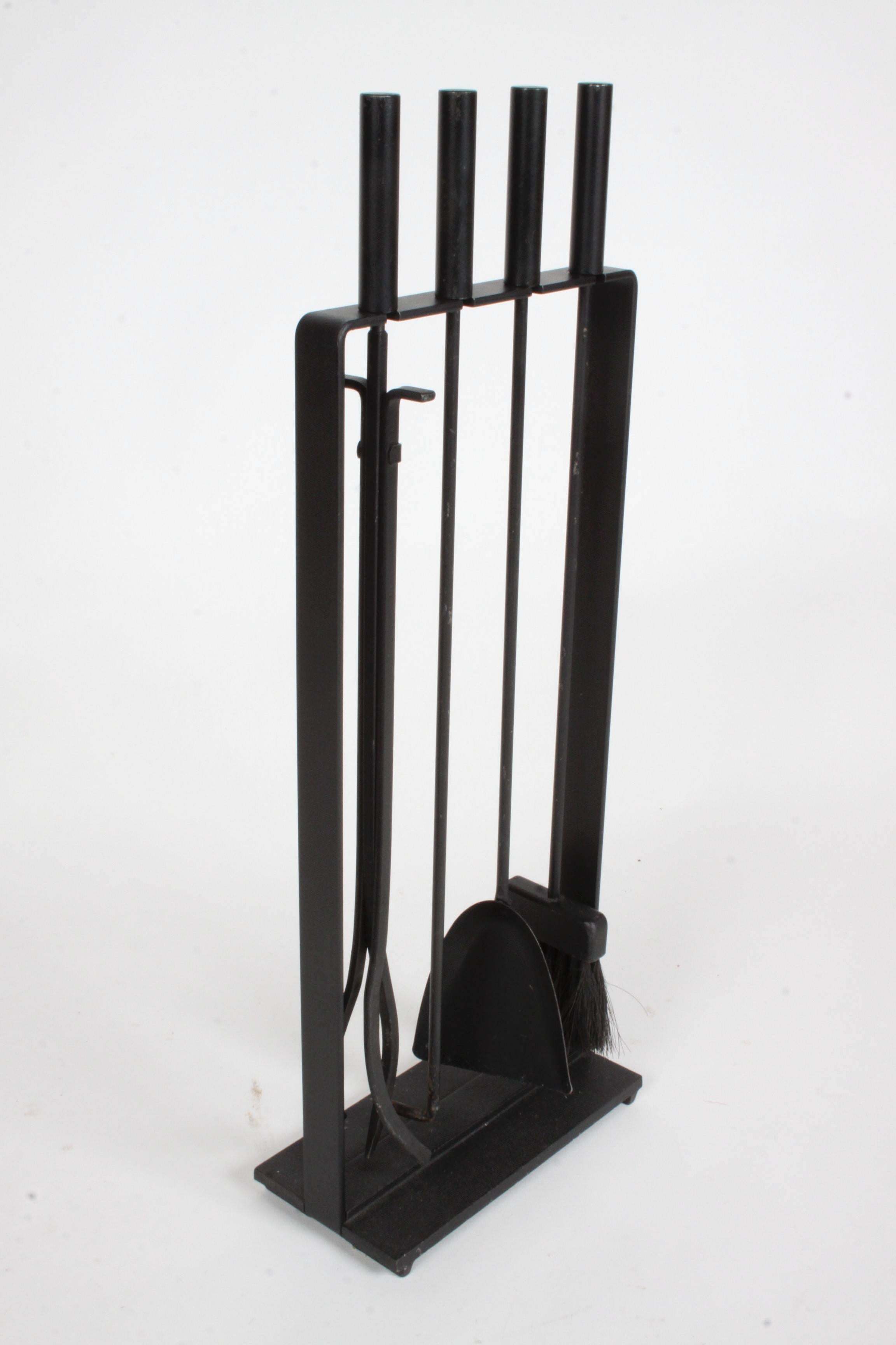 American Mid-Century Modern Black Iron Minimalist Fire Tools