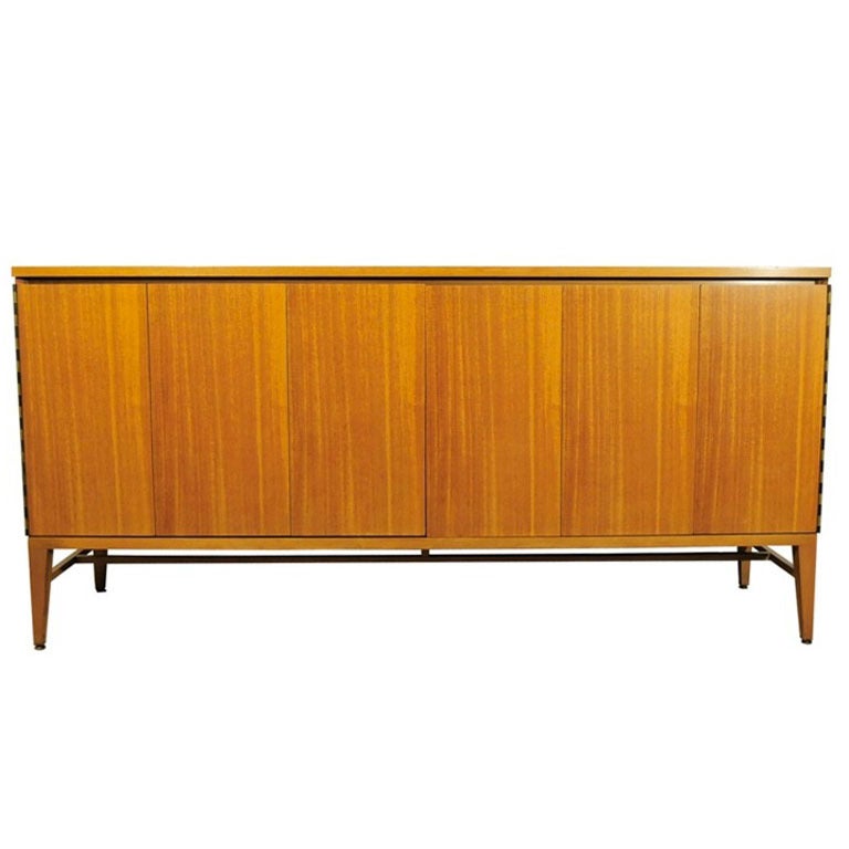Paul McCobb Bleached Mahogany Accordion Doors Sideboard, Refinished to Order For Sale