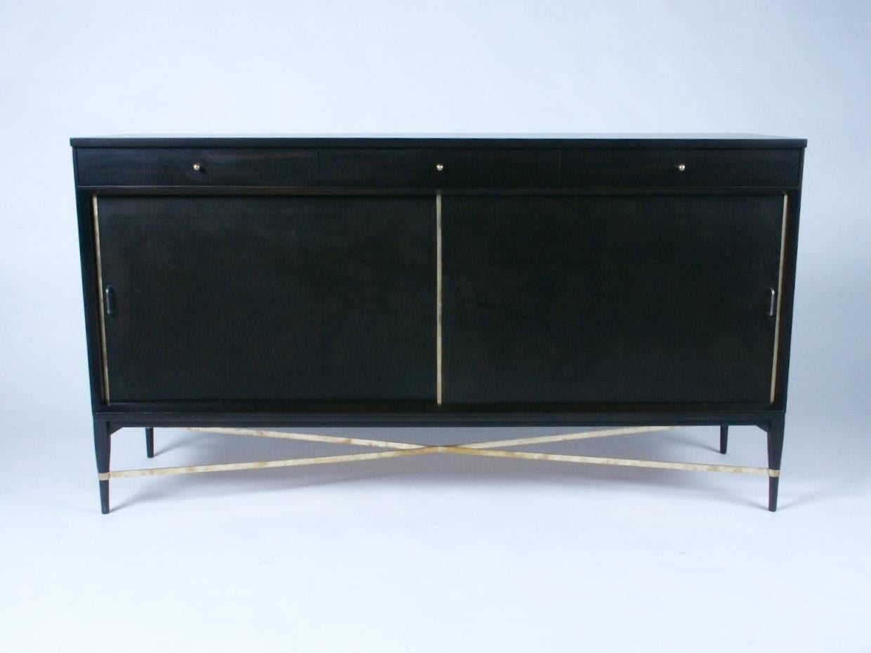 American Paul McCobb for Calvin Sideboard with Brass X-Stretcher
