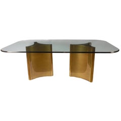 Mastercraft Double Pedestal Brass and Glass Dining Table