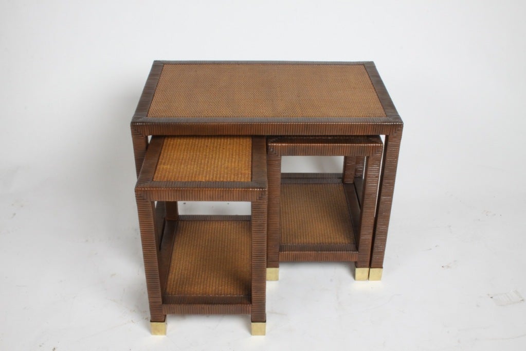 Billy Ballwin for Bieleky Bros. Rattan/Cane Nesting Tables In Good Condition In St. Louis, MO