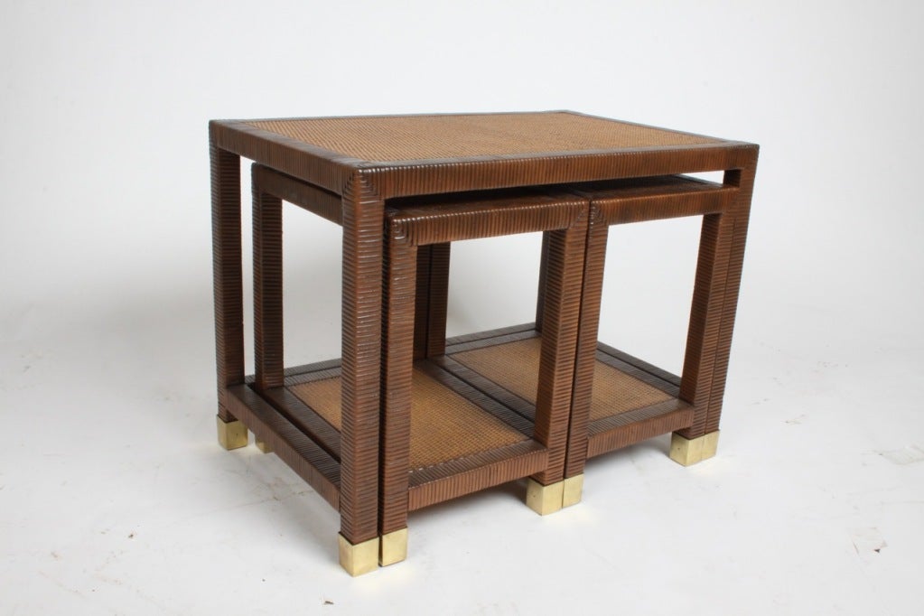 Late 20th Century Billy Ballwin for Bieleky Bros. Rattan/Cane Nesting Tables