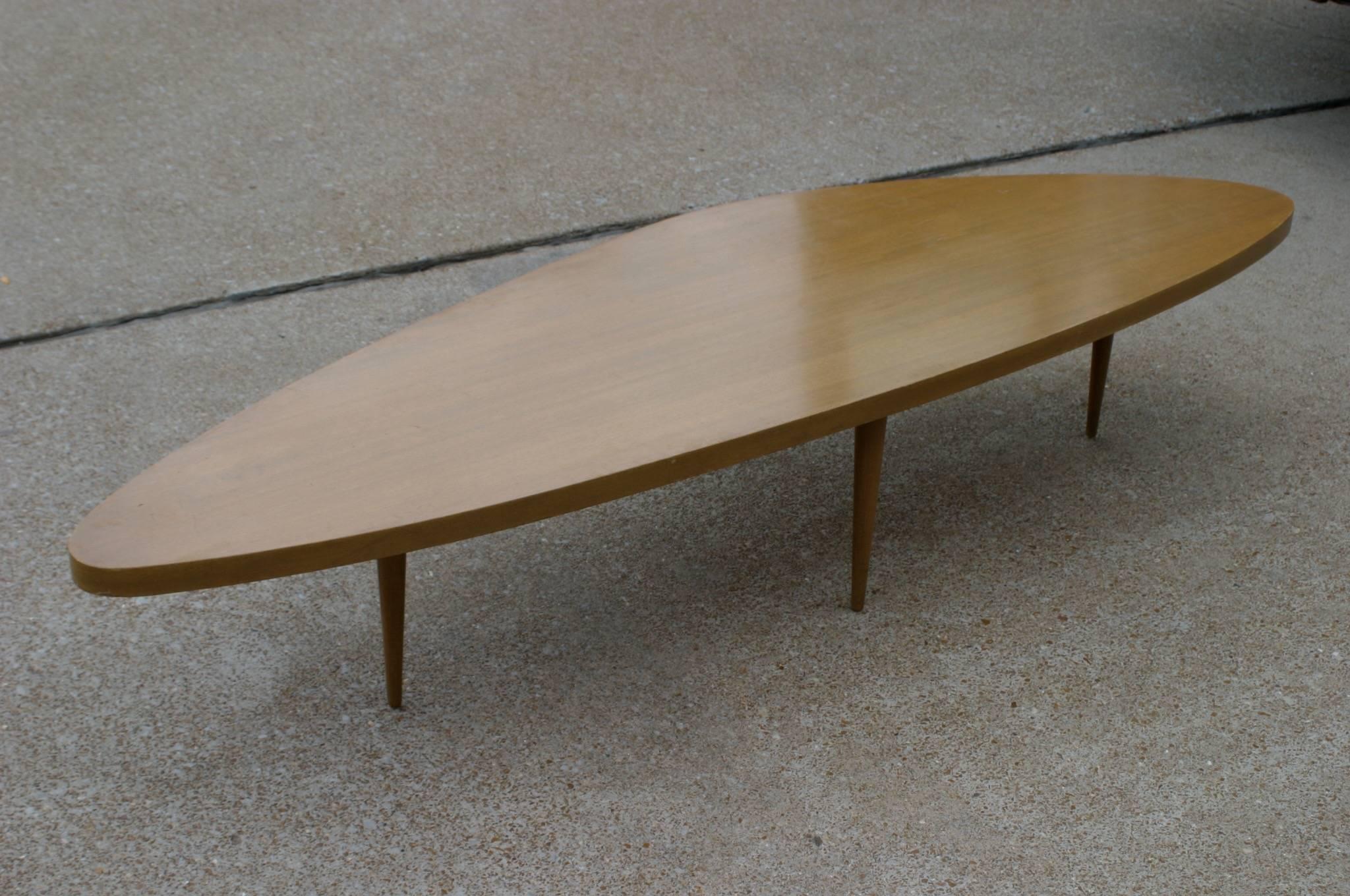 Stained Harvey Probber Mid-Century Modern Biomorphic Surfboard Cocktail Coffee Table
