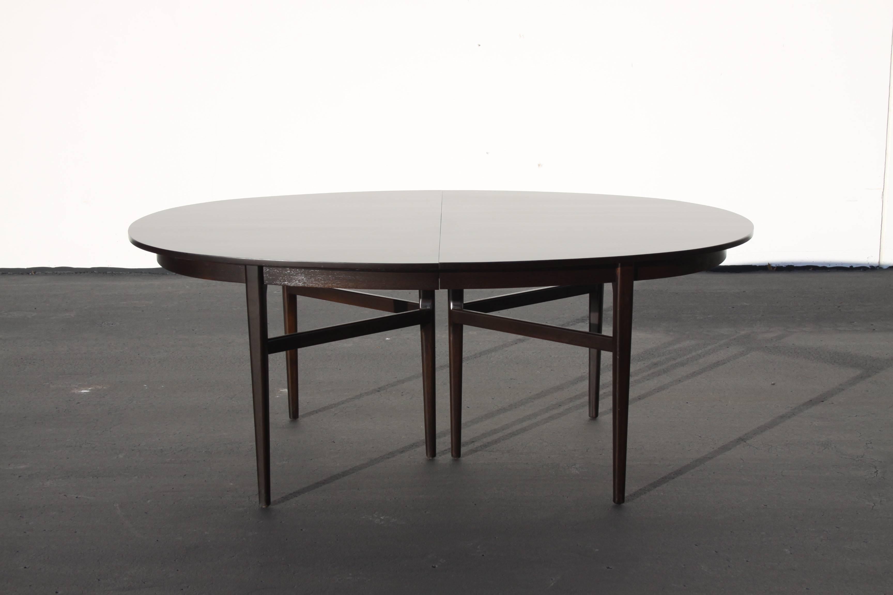 Mid-century oval dining table by Rom Weber, with two 12