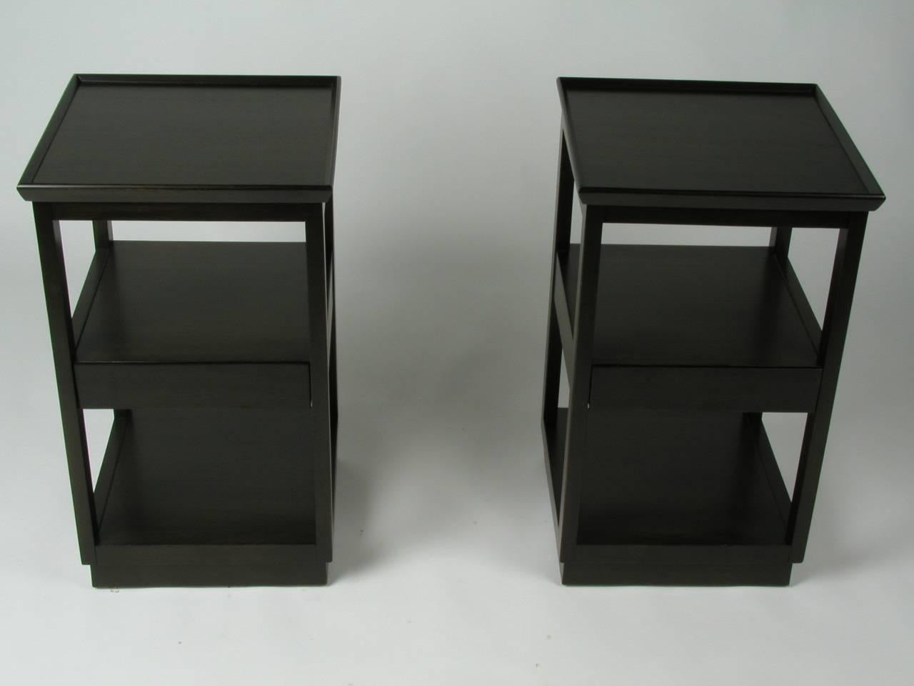 Mid-Century Modern Pair of Edward Wormley for Drexel Precedent Collection End Tables with Drawer