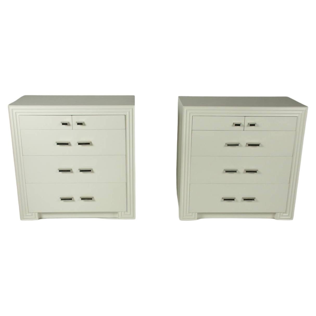 Pair of Architect Meyer H Loomstein White Lacquered Chests with Greek Key Frames For Sale