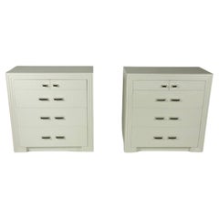 Used Pair of Architect Meyer H Loomstein White Lacquered Chests with Greek Key Frames