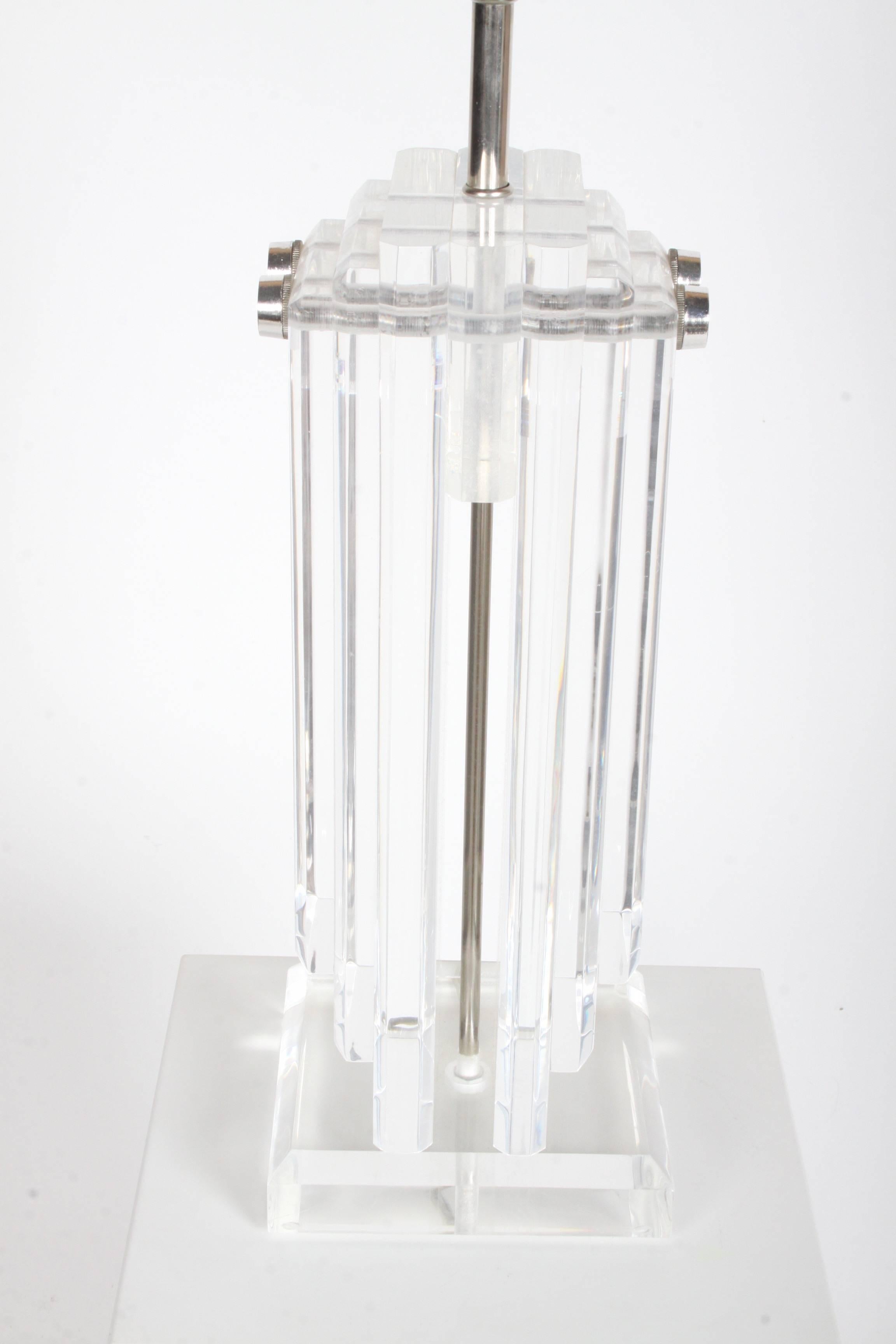 Hollywood Regency Pair of Heavy Stepped 1970s Lucite Lamps For Sale