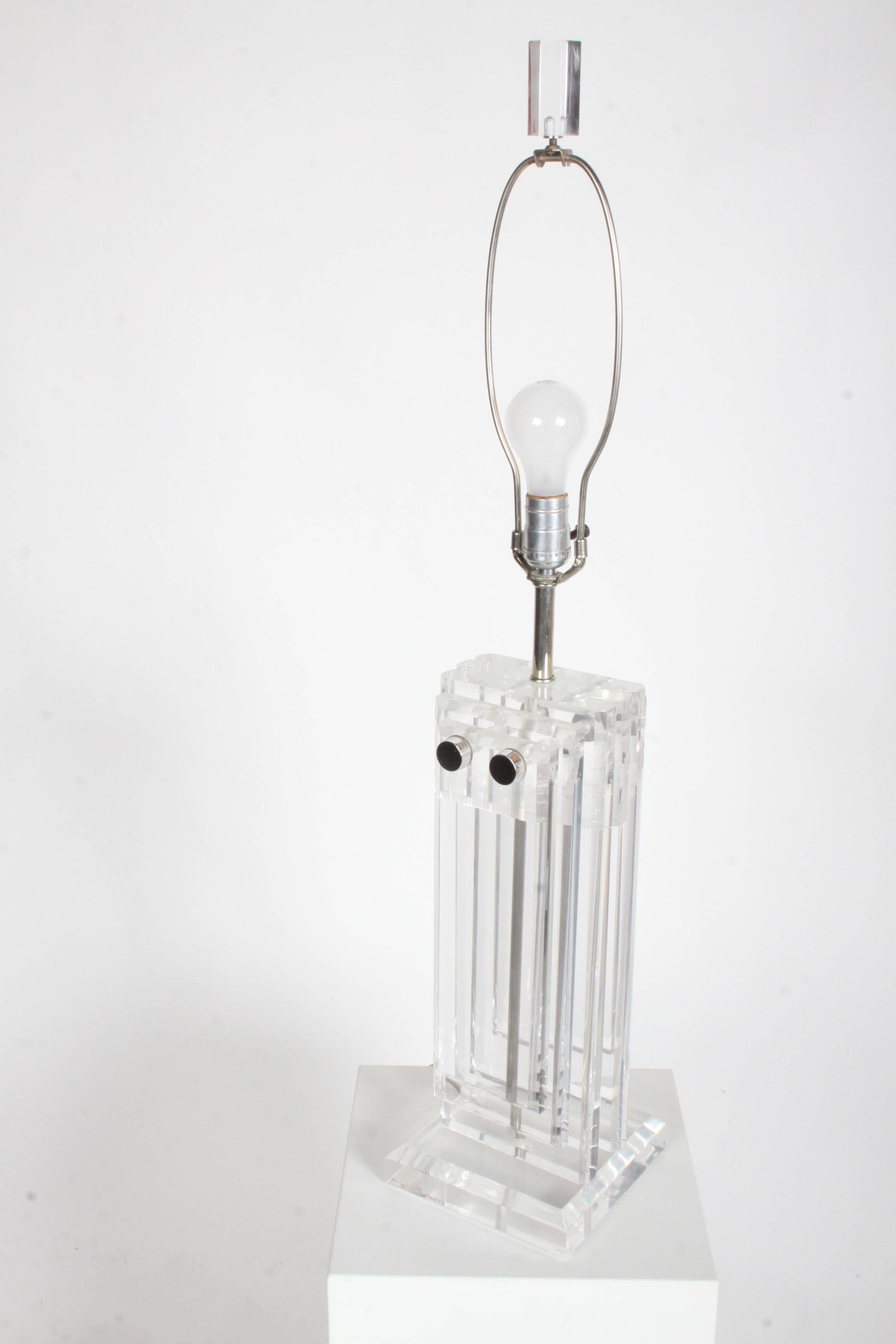 American Pair of Heavy Stepped 1970s Lucite Lamps For Sale