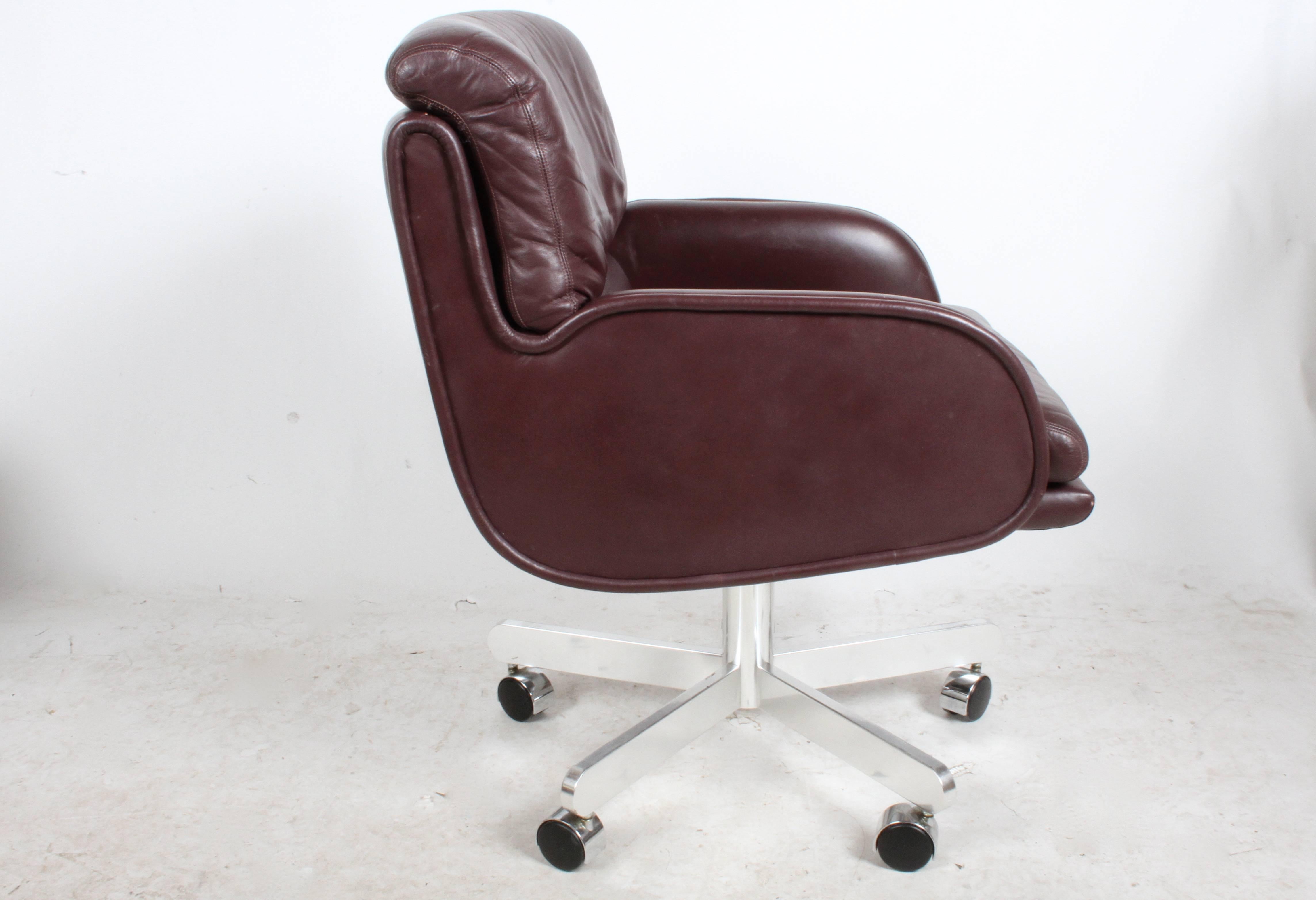Mid-Century Modern Six Roger Sprunger for Dunbar Plum Leather Executive Chairs as Set or Singles For Sale