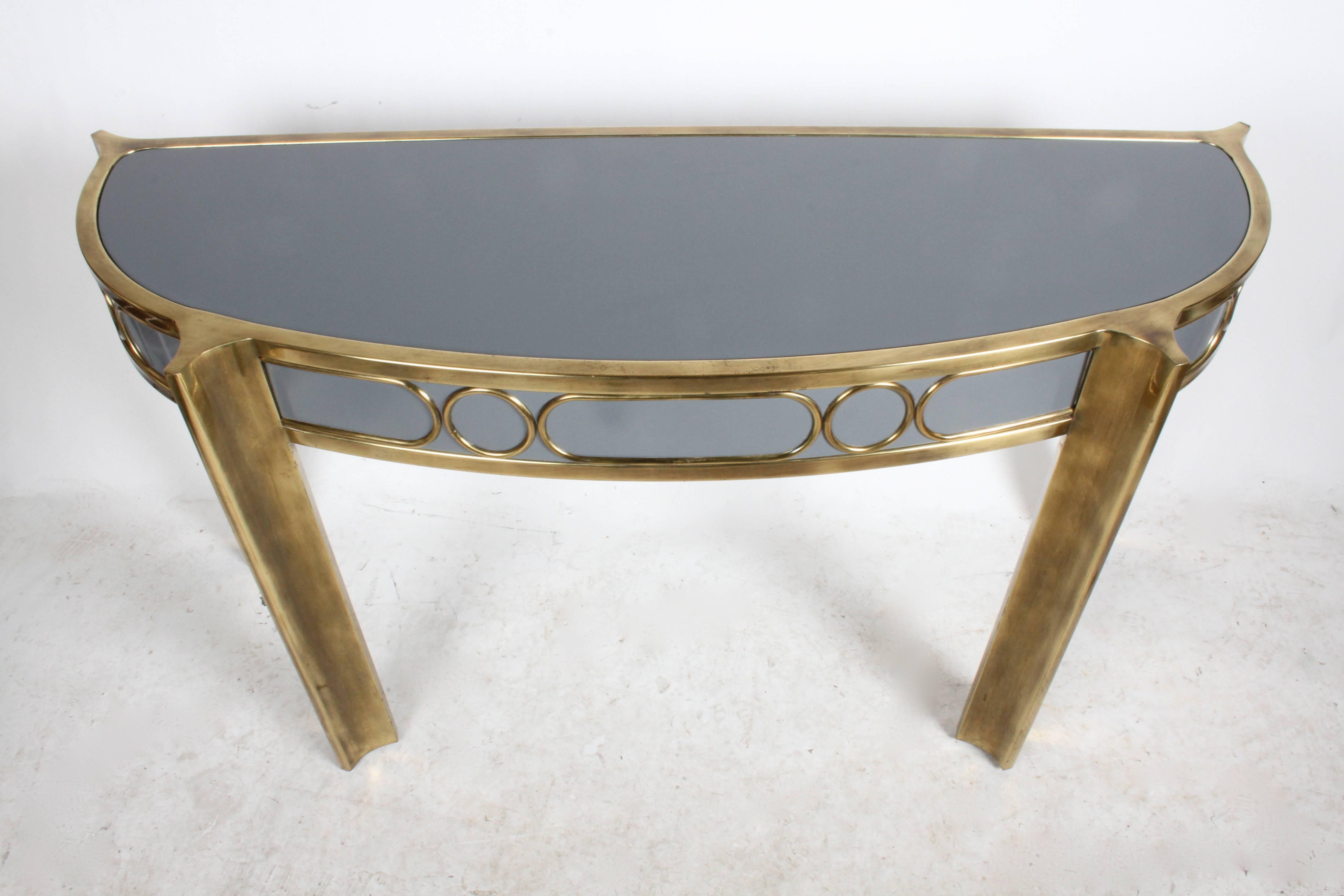 Mid-Century Modern Mastercraft Demilune Brass and Lacquer Console Table, circa 1970s