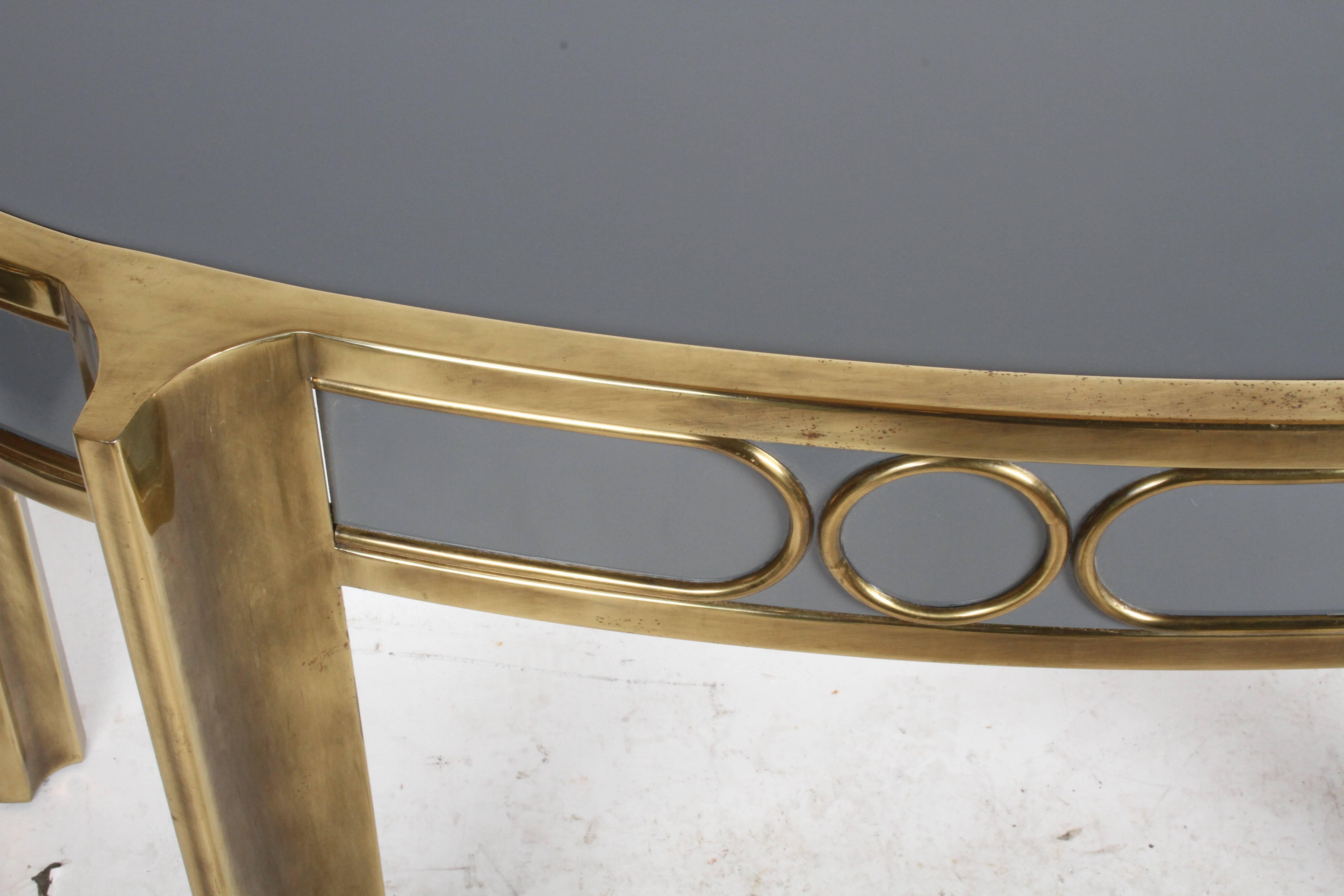 Mastercraft Demilune Brass and Lacquer Console Table, circa 1970s 2