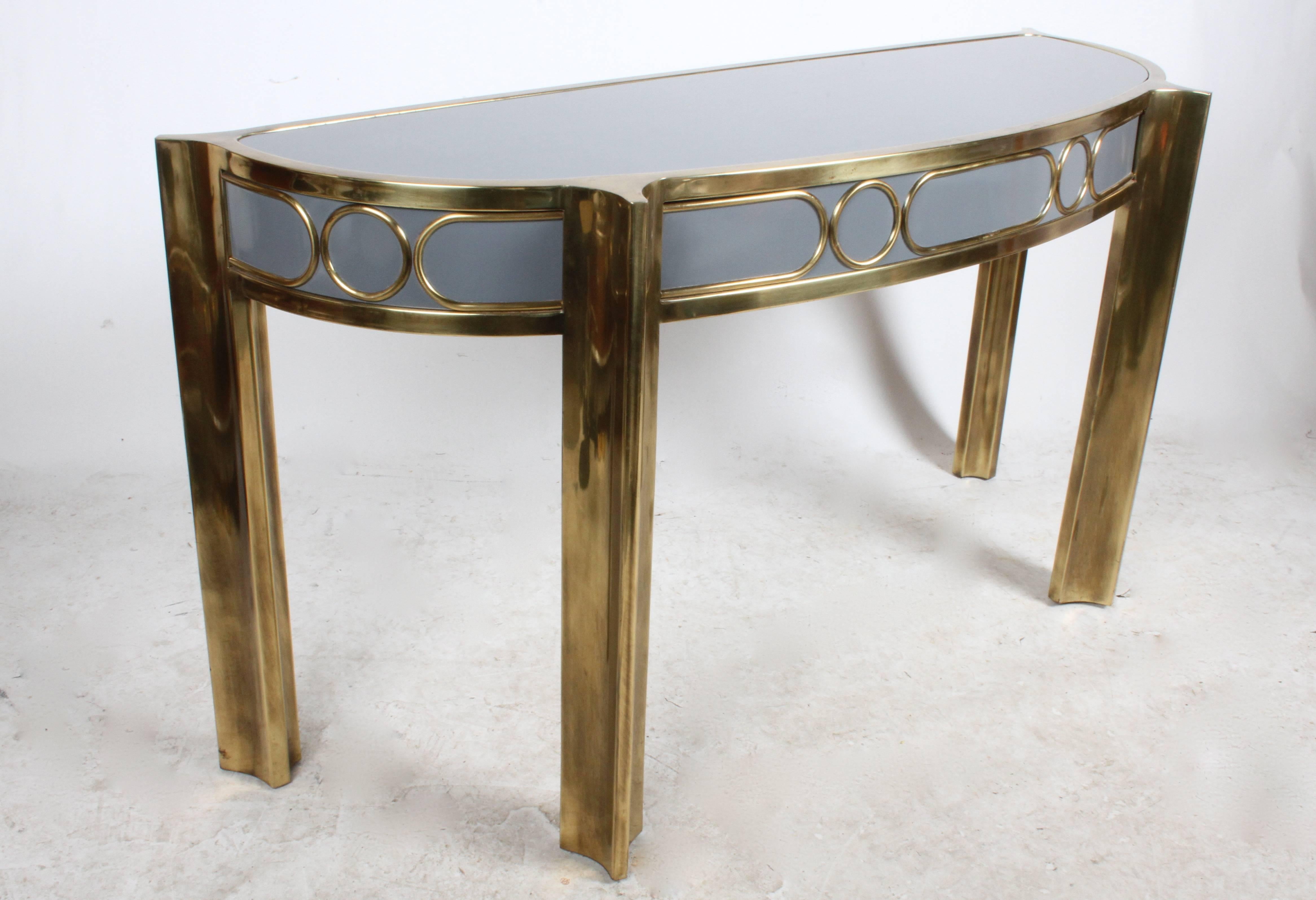 American Mastercraft Demilune Brass and Lacquer Console Table, circa 1970s