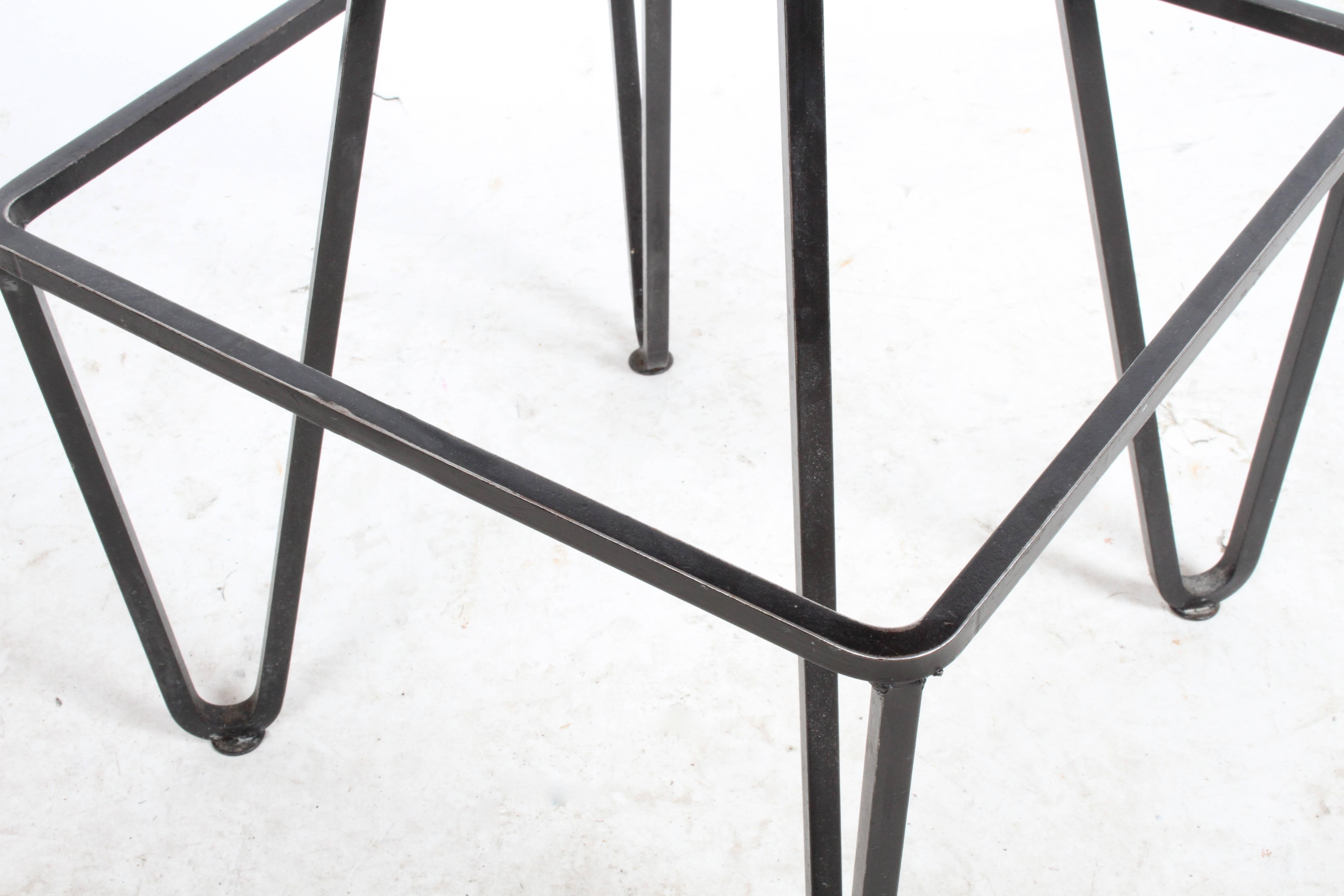 American Pair of Mid-Century Modern Wrought Iron Bar Stools after Frederick Weinberg
