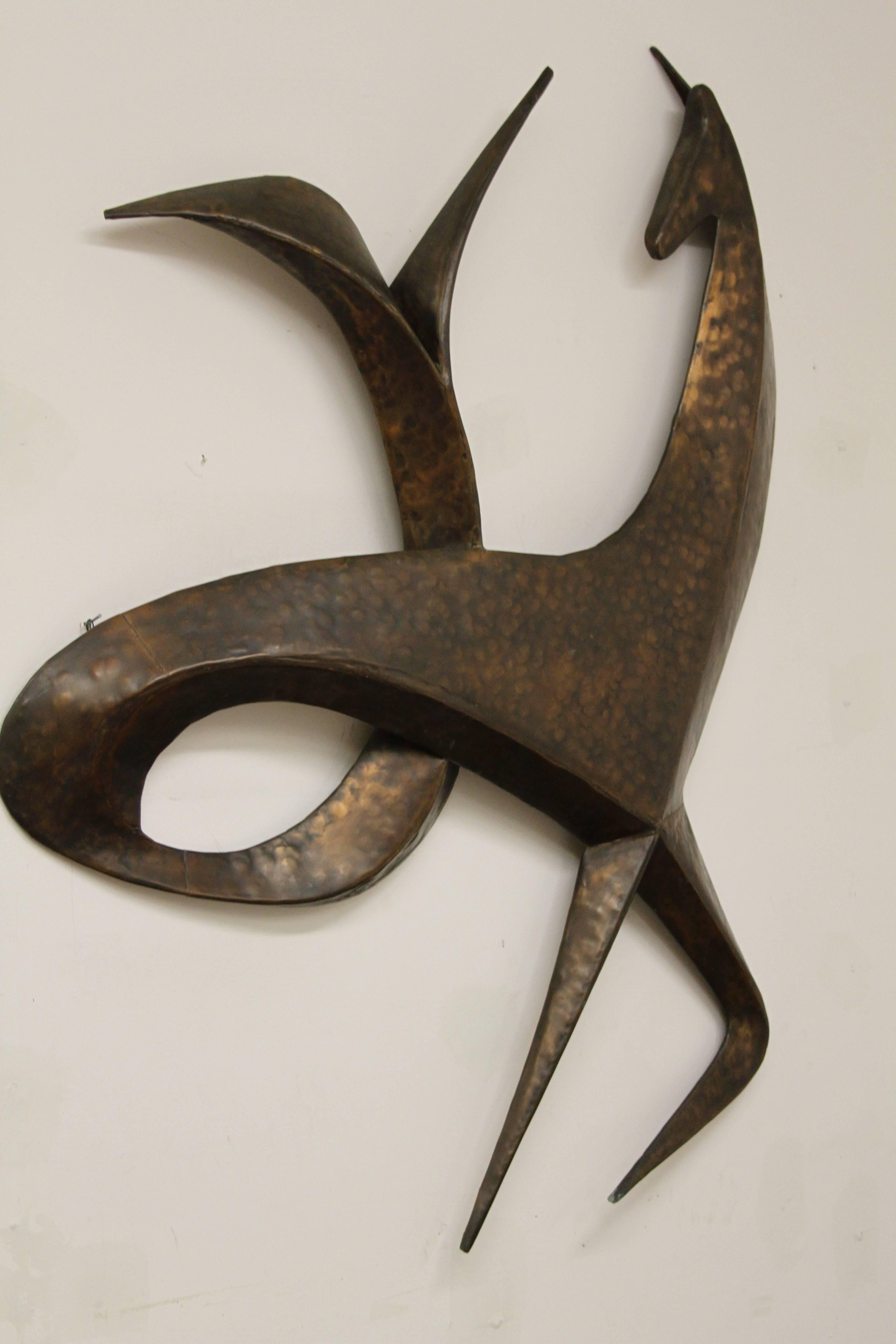 American Large Mid-Century Hand-Wrought Copper Abstract Horse Wall Sculpture