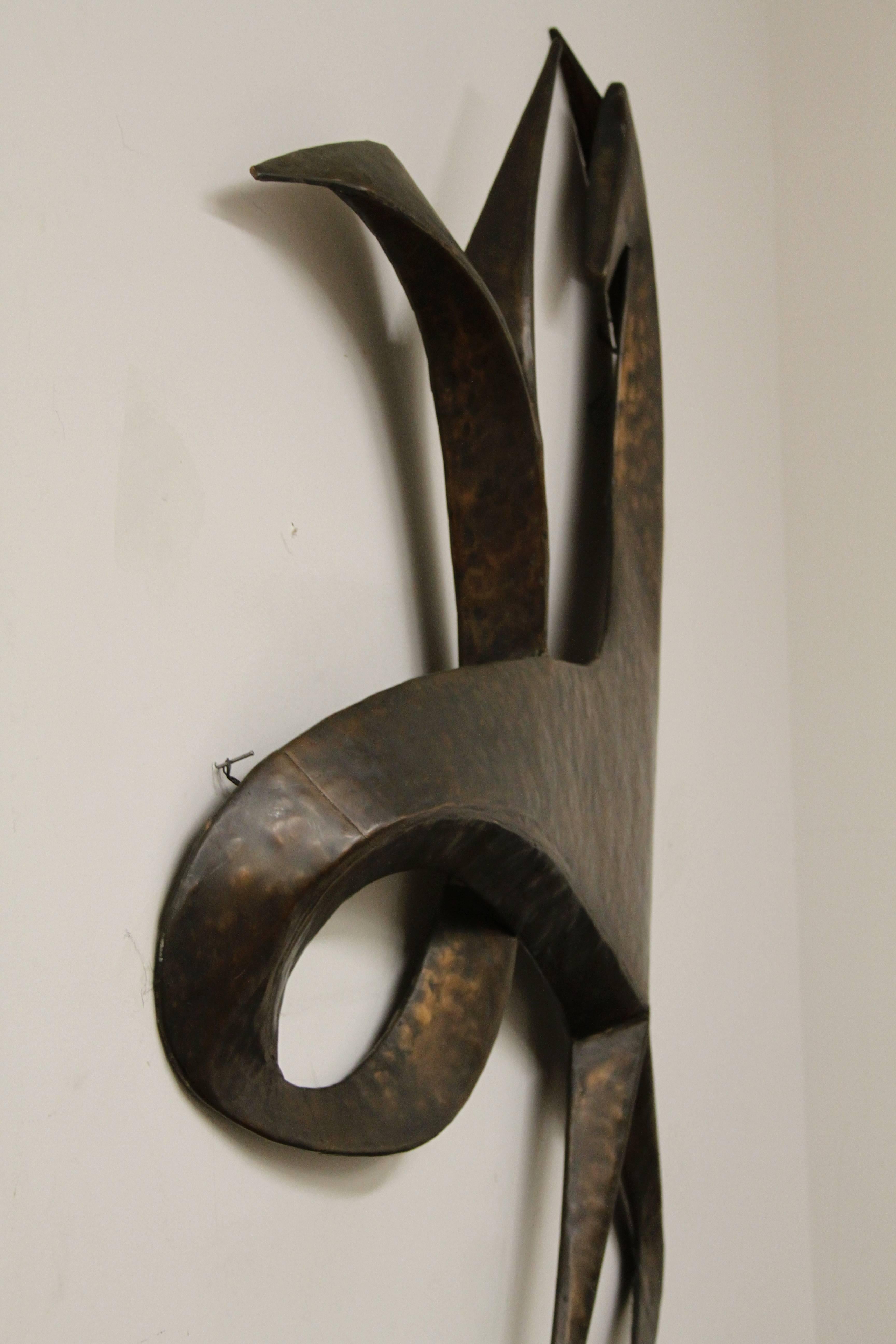 Large Mid-Century Hand-Wrought Copper Abstract Horse Wall Sculpture In Excellent Condition In St. Louis, MO