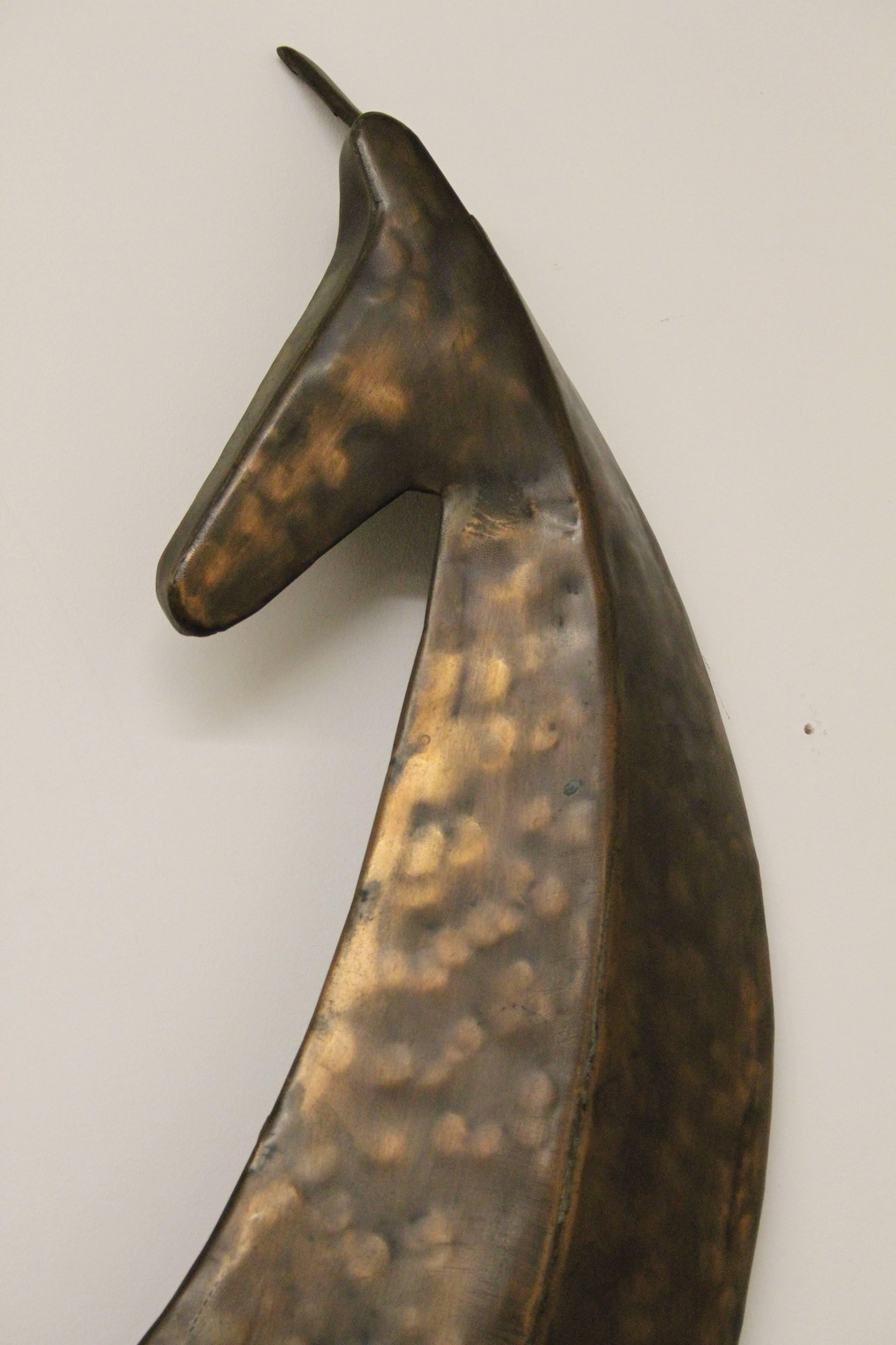 Large Mid-Century Hand-Wrought Copper Abstract Horse Wall Sculpture 2