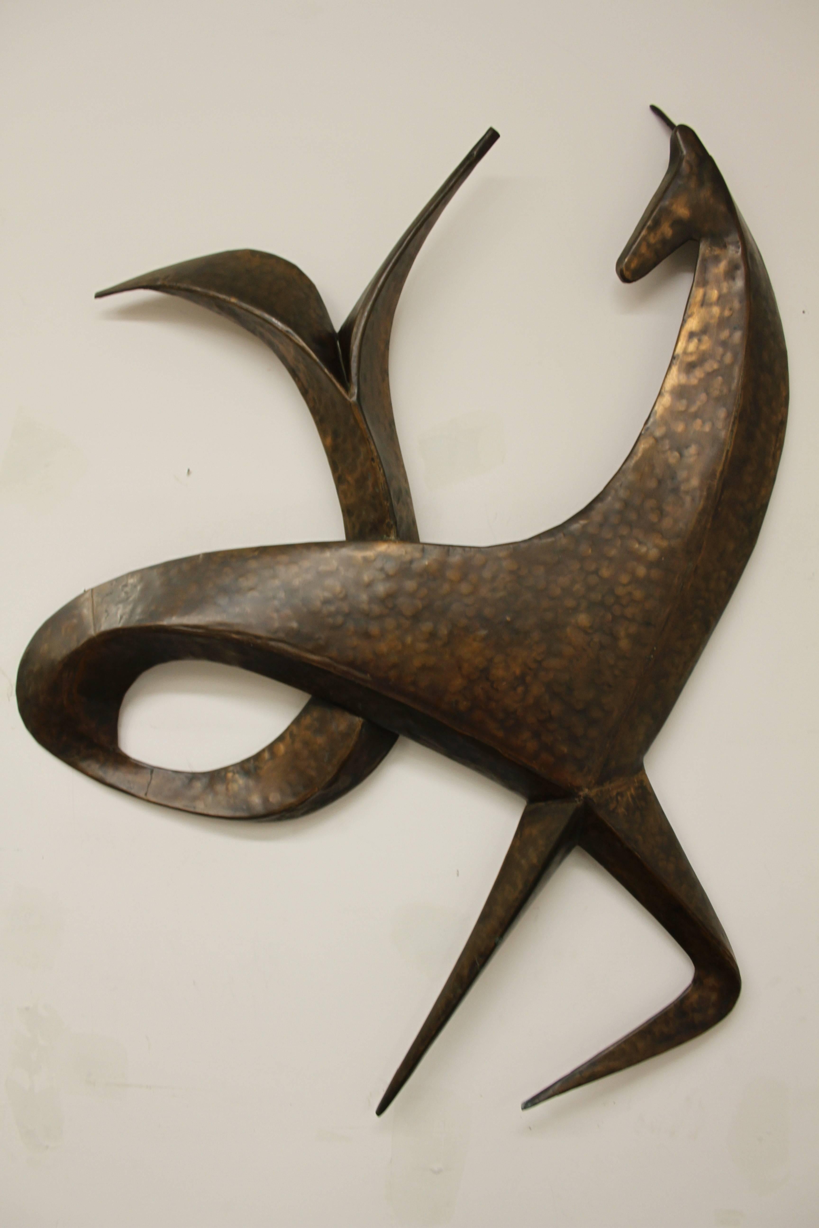 Large Mid-Century Hand-Wrought Copper Abstract Horse Wall Sculpture 3