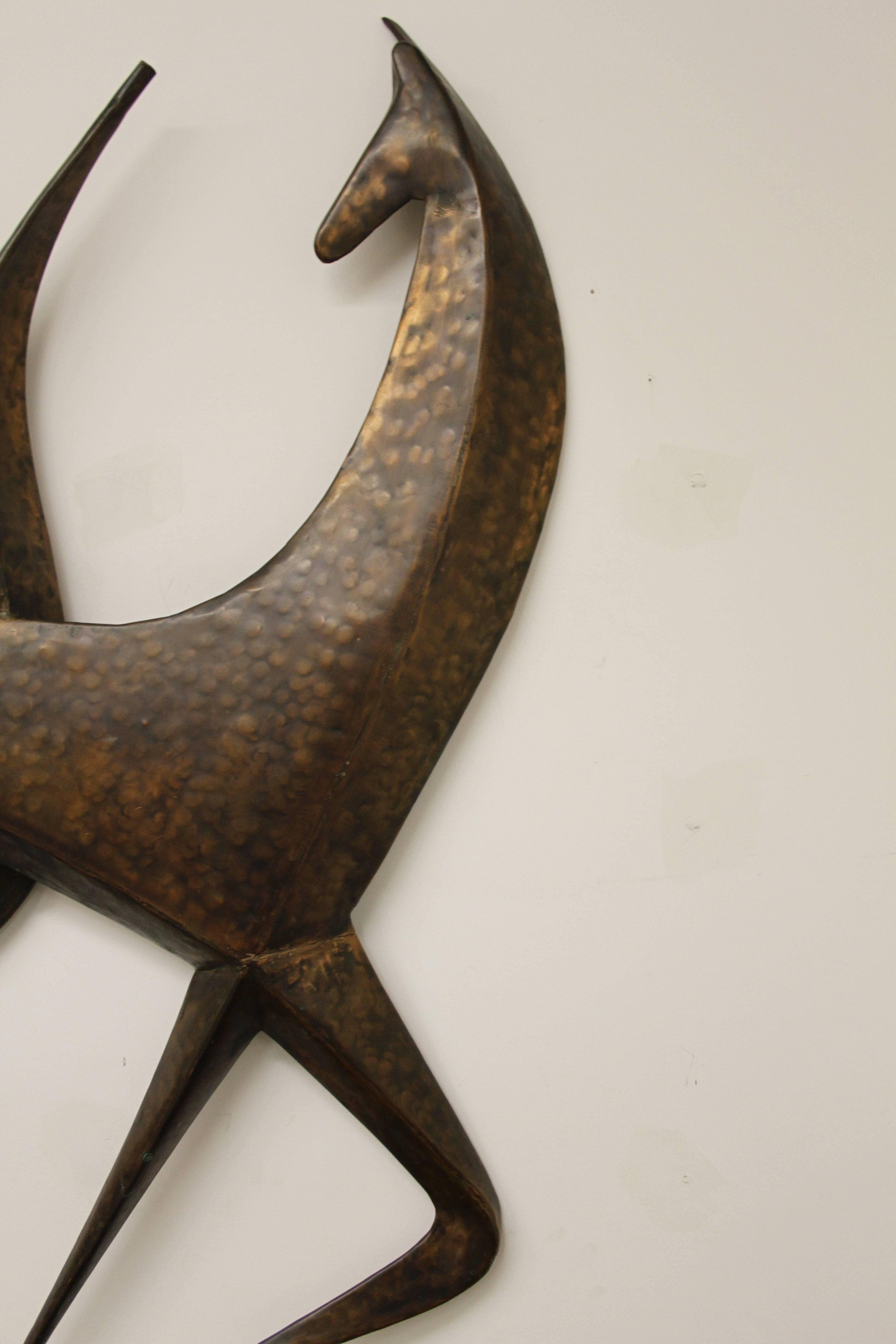 Large Mid-Century Hand-Wrought Copper Abstract Horse Wall Sculpture 4